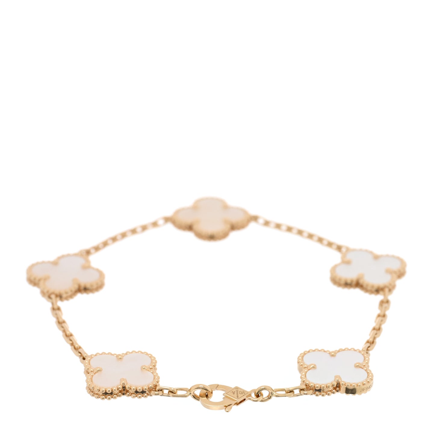 18K Yellow Gold Mother of Pearl 5 Motifs Vintage Alhambra Bracelet