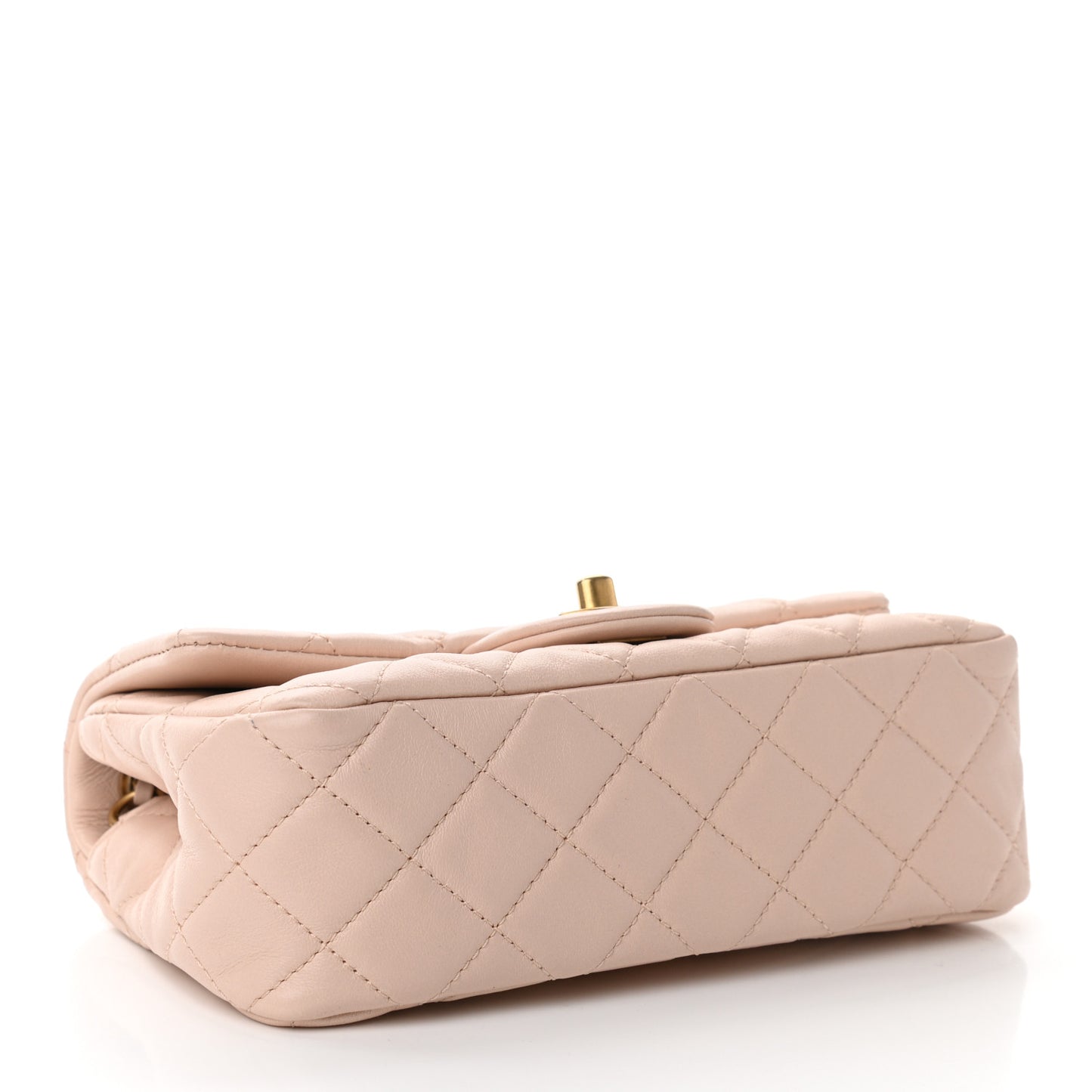 Lambskin Quilted Mini Rectangular Pearl Crush Flap Light Beige
