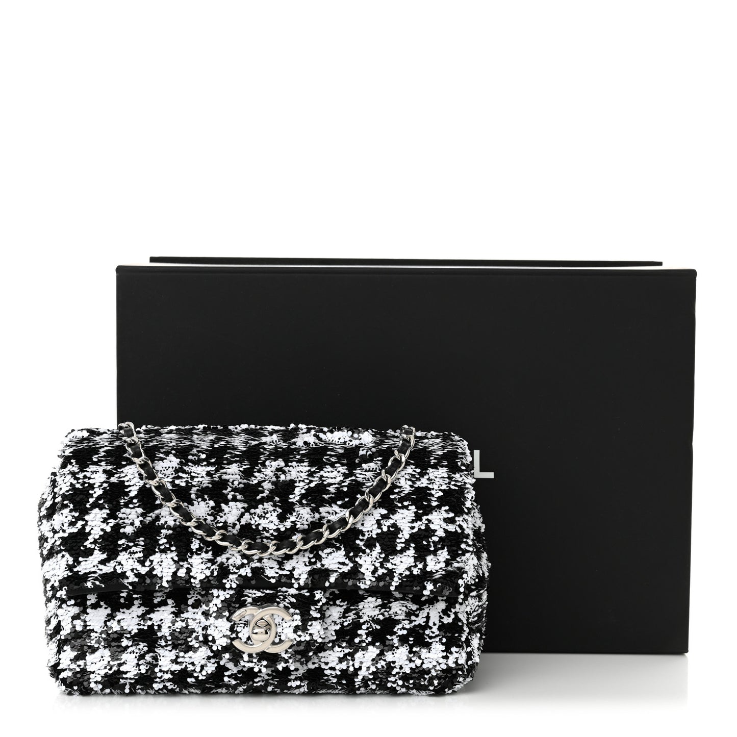 Sequin Houndstooth Small Flap Black White