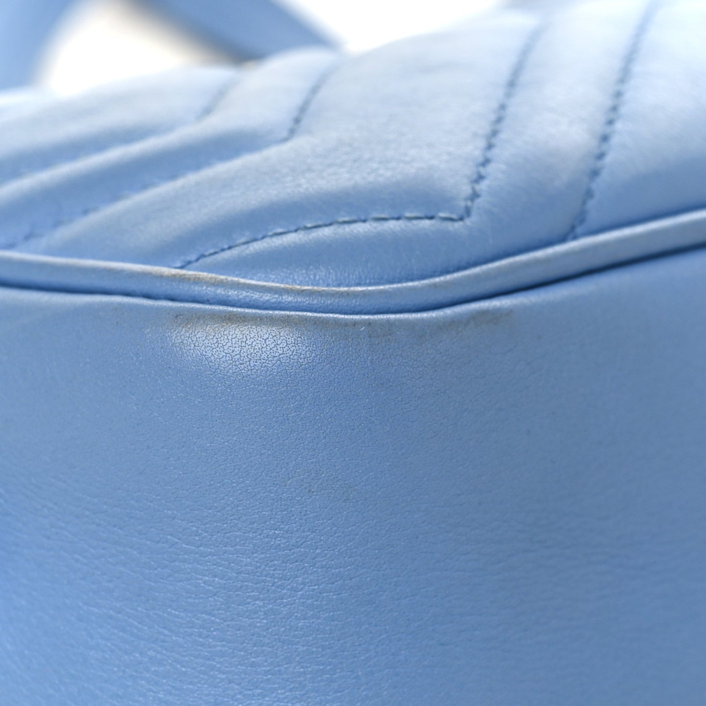 Calfskin Matelasse Mini GG Marmont Chain Shoulder Bag Clear Sky Blue
