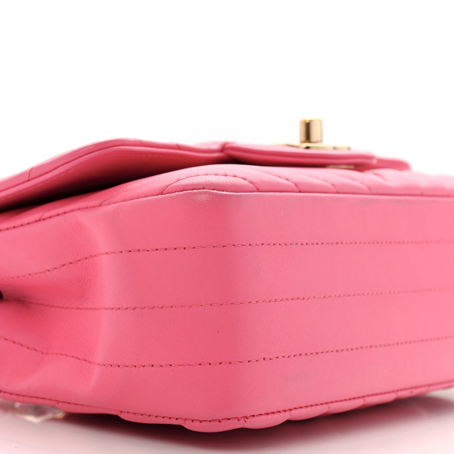 Lambskin Chevron Quilted Mini Rectangular Flap Fuchsia