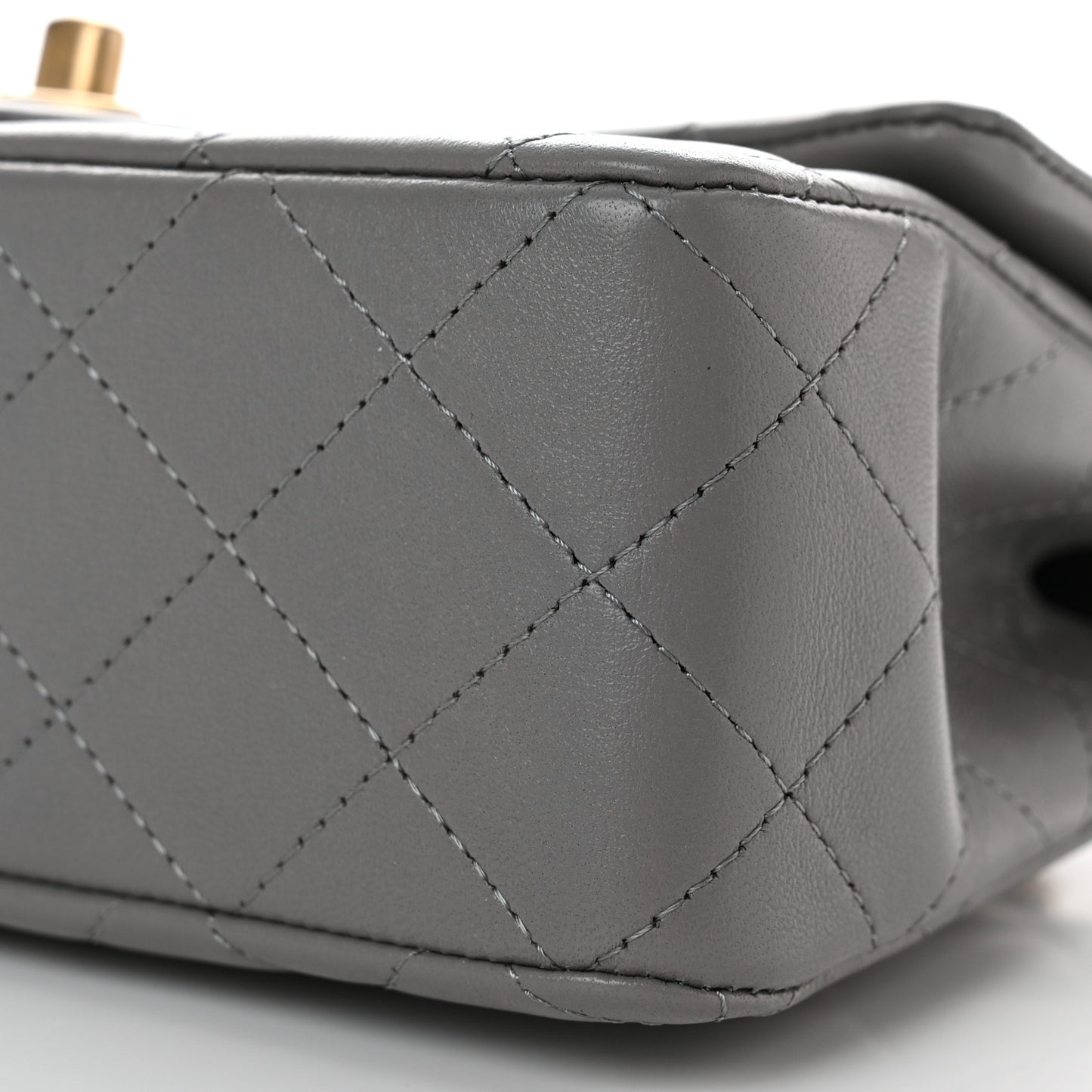 Lambskin Metal Quilted Mini Top Handle Rectangular Flap Grey