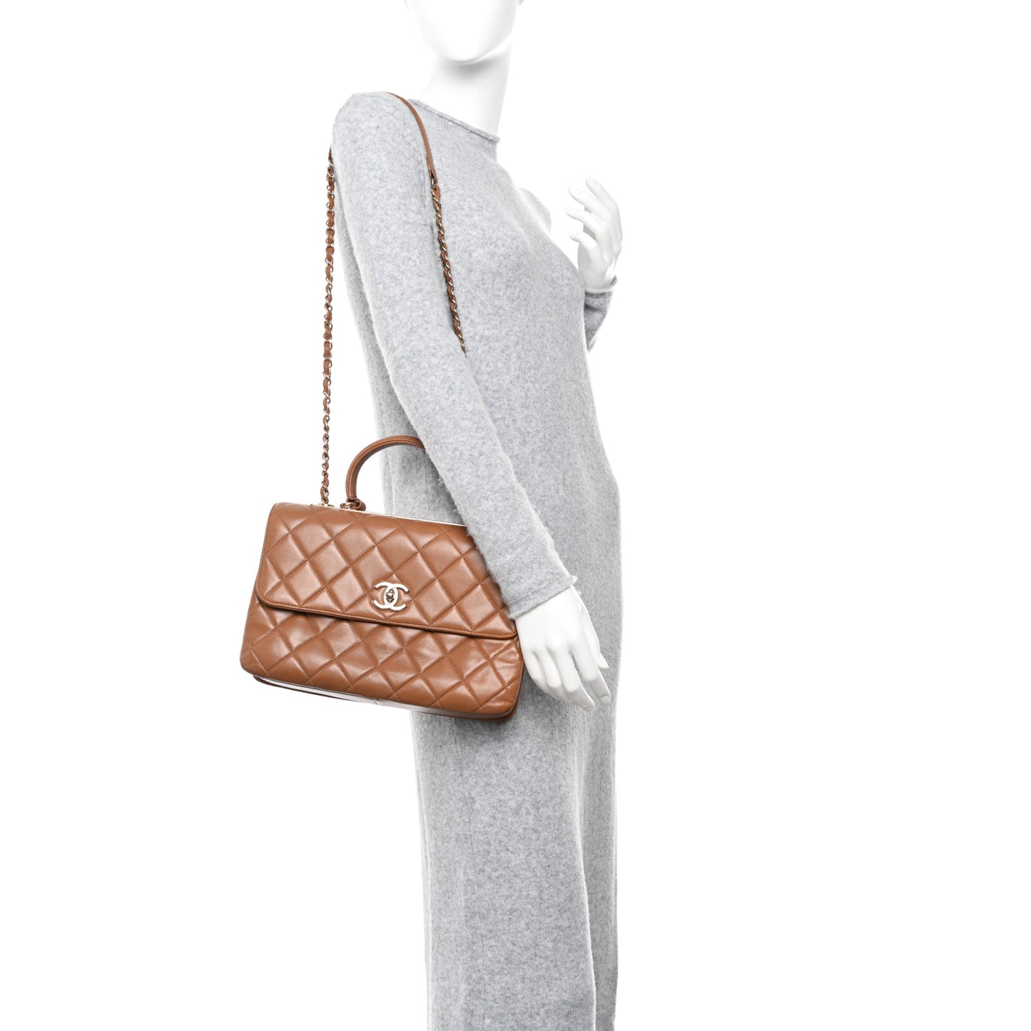 Lambskin Quilted Medium Trendy CC Flap Dual Handle Bag Camel
