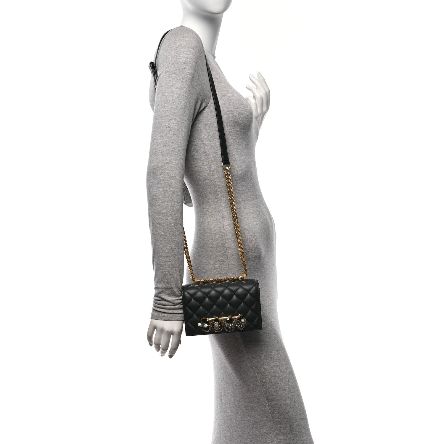 Alexander McQueen Lambskin Quilted Knuckle Shoulder Bag Black 2 of 11