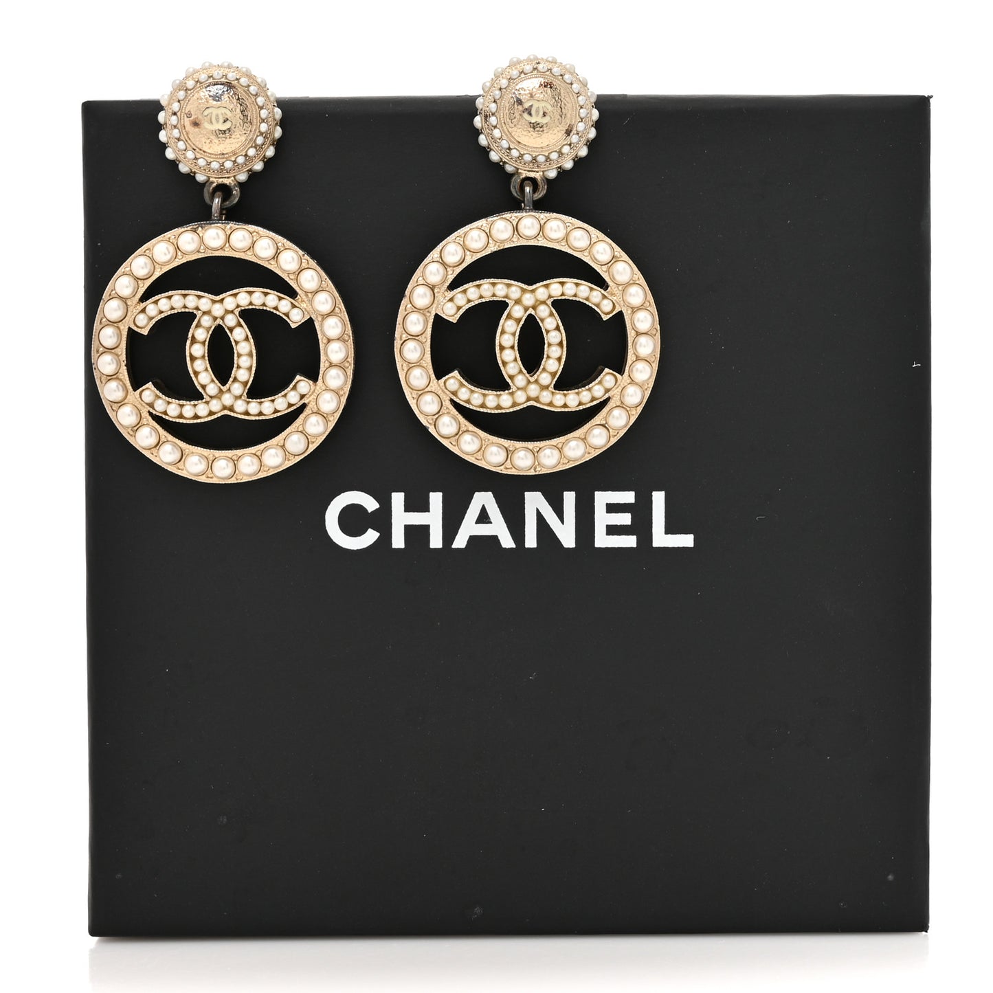 Pearl CC Drop Earrings Light Gold