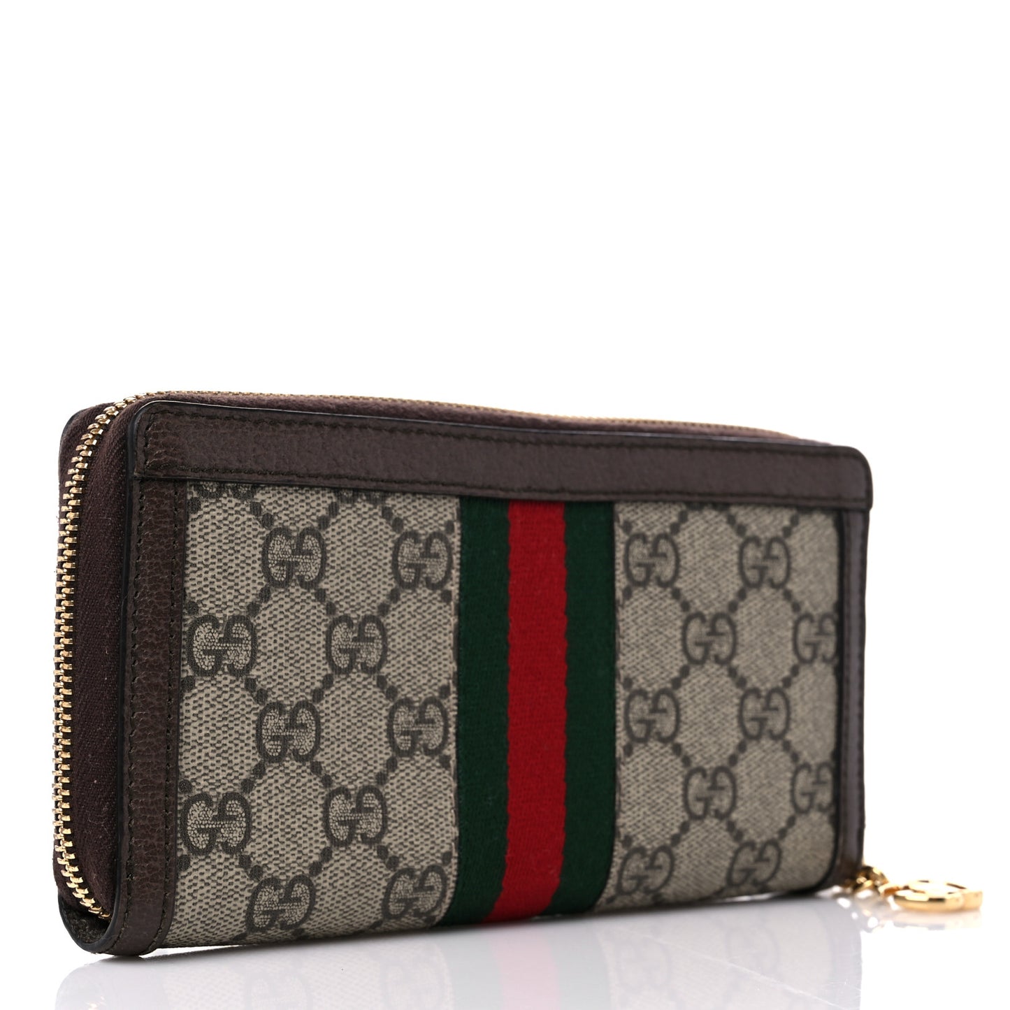 GG Supreme Monogram Web Ophidia Zip Around Wallet Brown