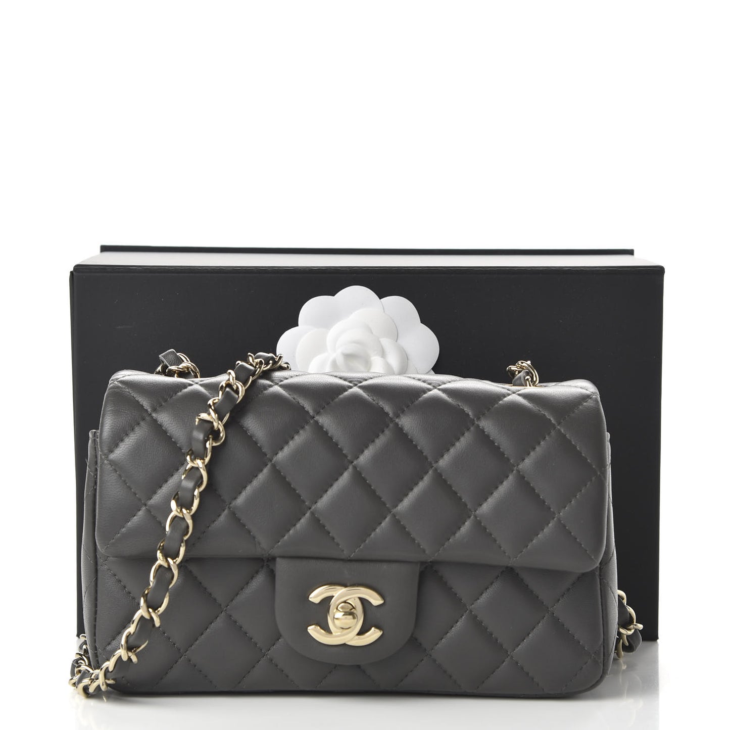 Lambskin Quilted Mini Rectangular Flap Grey
