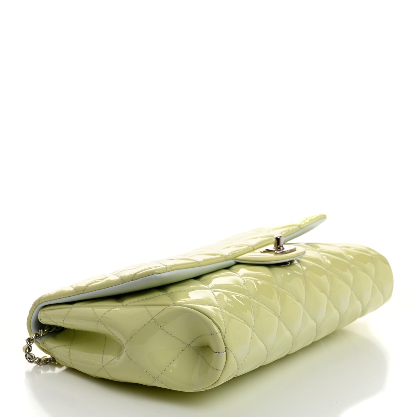 Patent Quilted Clutch With Chain Flap Light Green