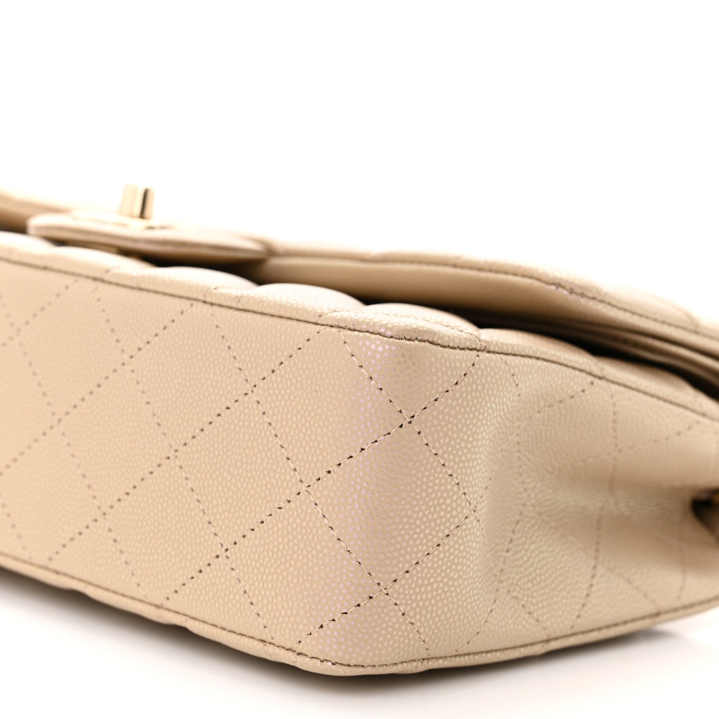 Iridescent Caviar Quilted Medium Double Flap Dark Beige