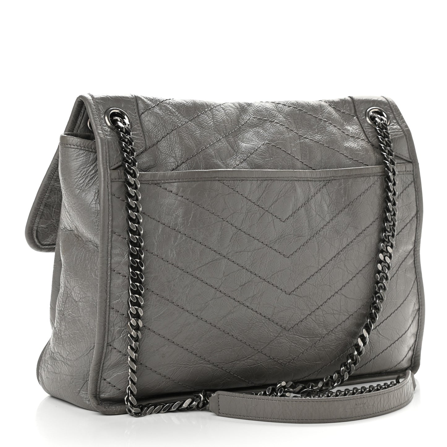 Crinkled Calfskin Matelasse Monogram Large Niki Chain Satchel Fog