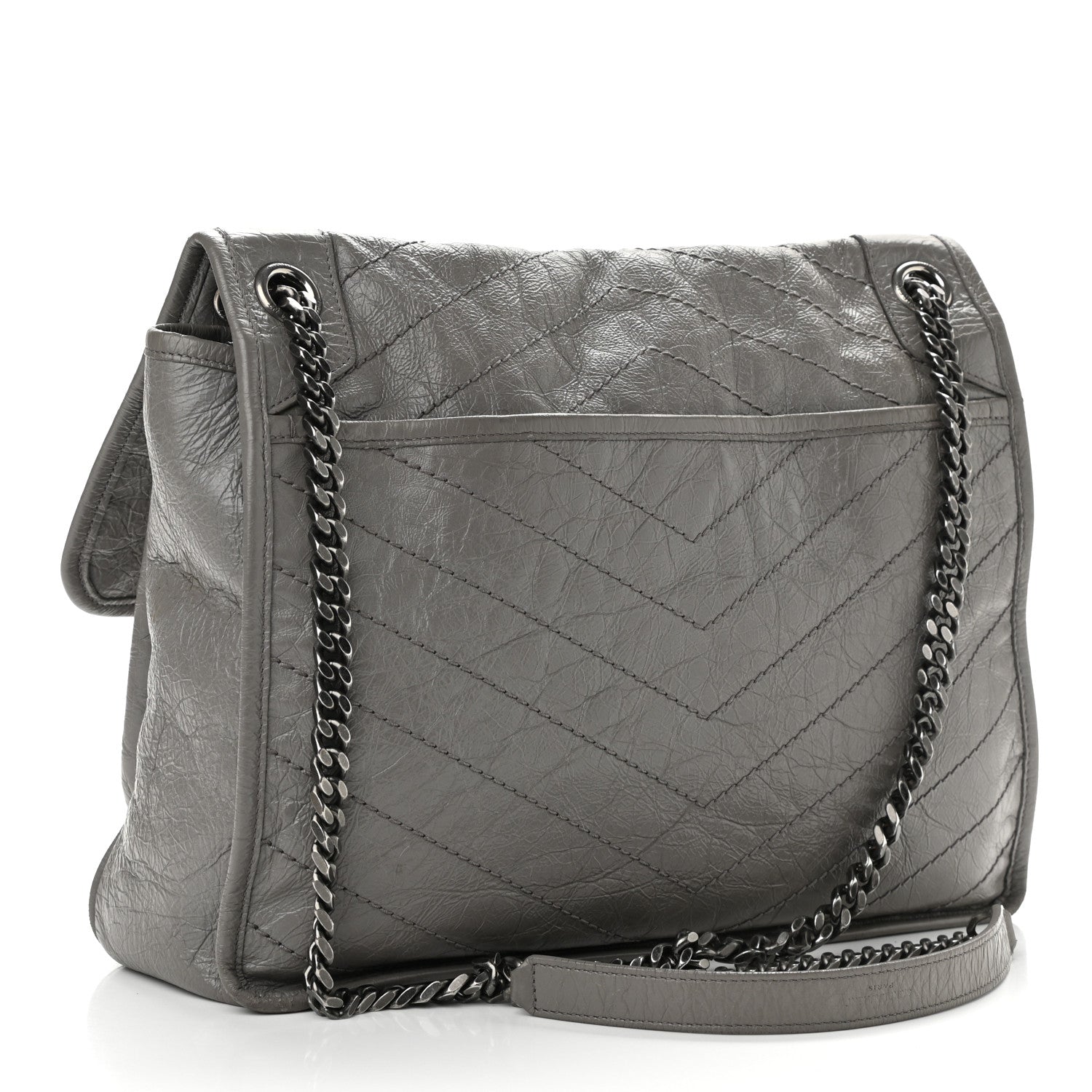 Saint Laurent Crinkled Calfskin Matelasse Monogram Large Niki Chain Satchel Fog 2 of 12