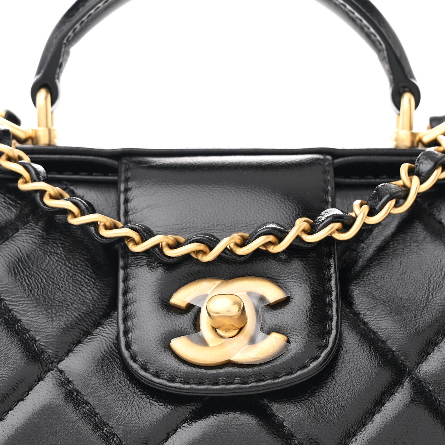 Shiny Lambskin Quilted Small Cocodoc Top Handle Bag Black