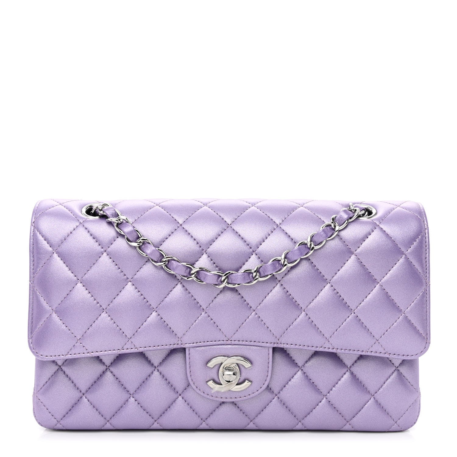 Chanel Iridescent Calfskin Quilted Medium Double Flap Purple