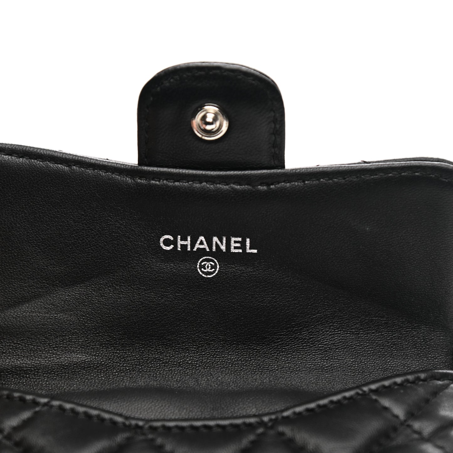 Lambskin Quilted Zip Card Holder Black