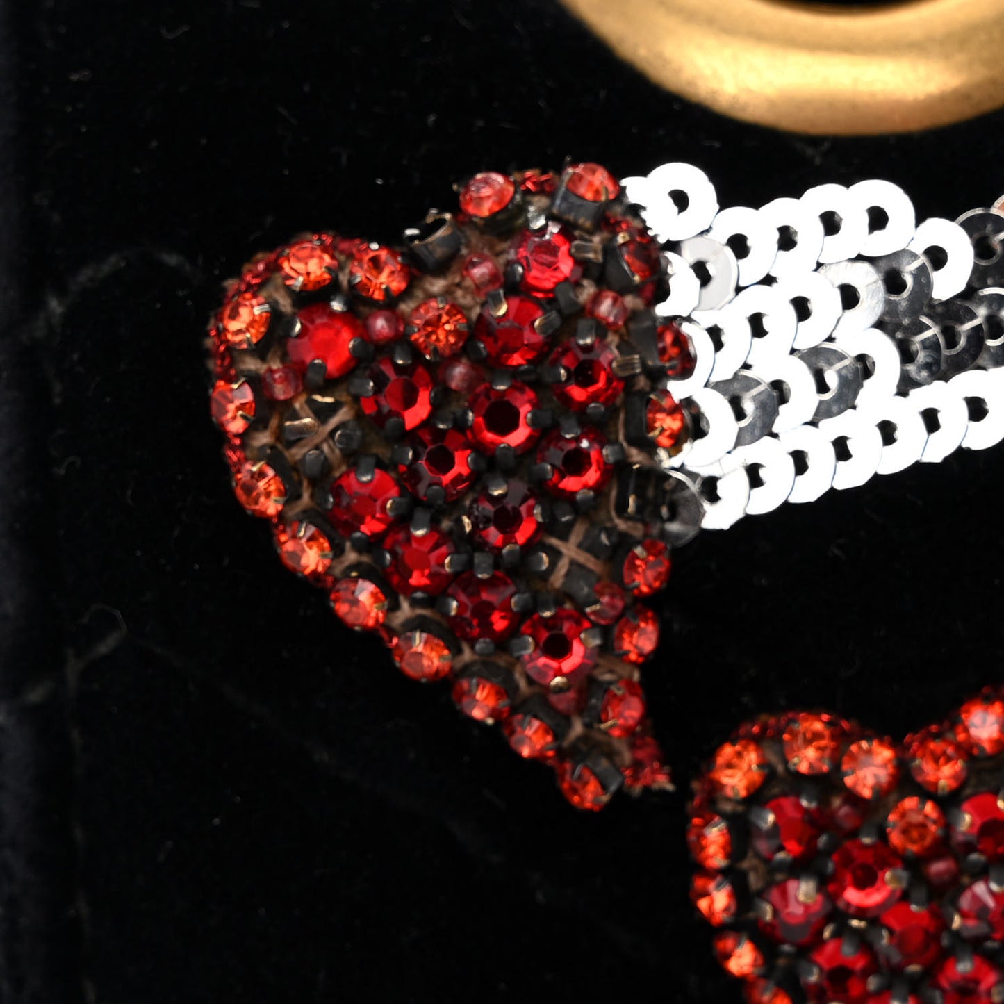 Velvet Matelasse Crystal Sequin Heart Embroidered GG Marmont Small Bag Black