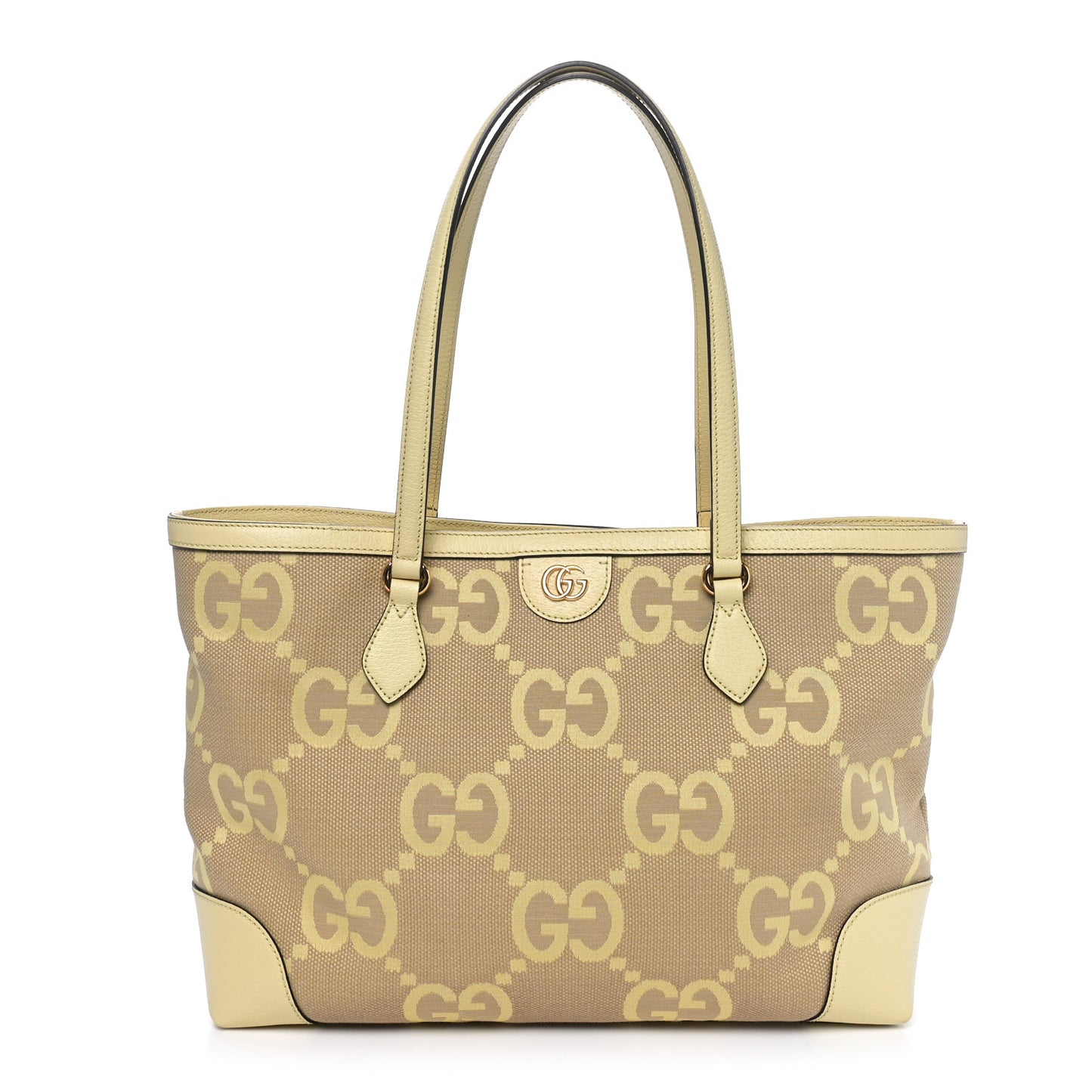 Monogram Jumbo GG Textured Dollar Calfskin Medium Ophidia Shopping Tote Beige Yellow