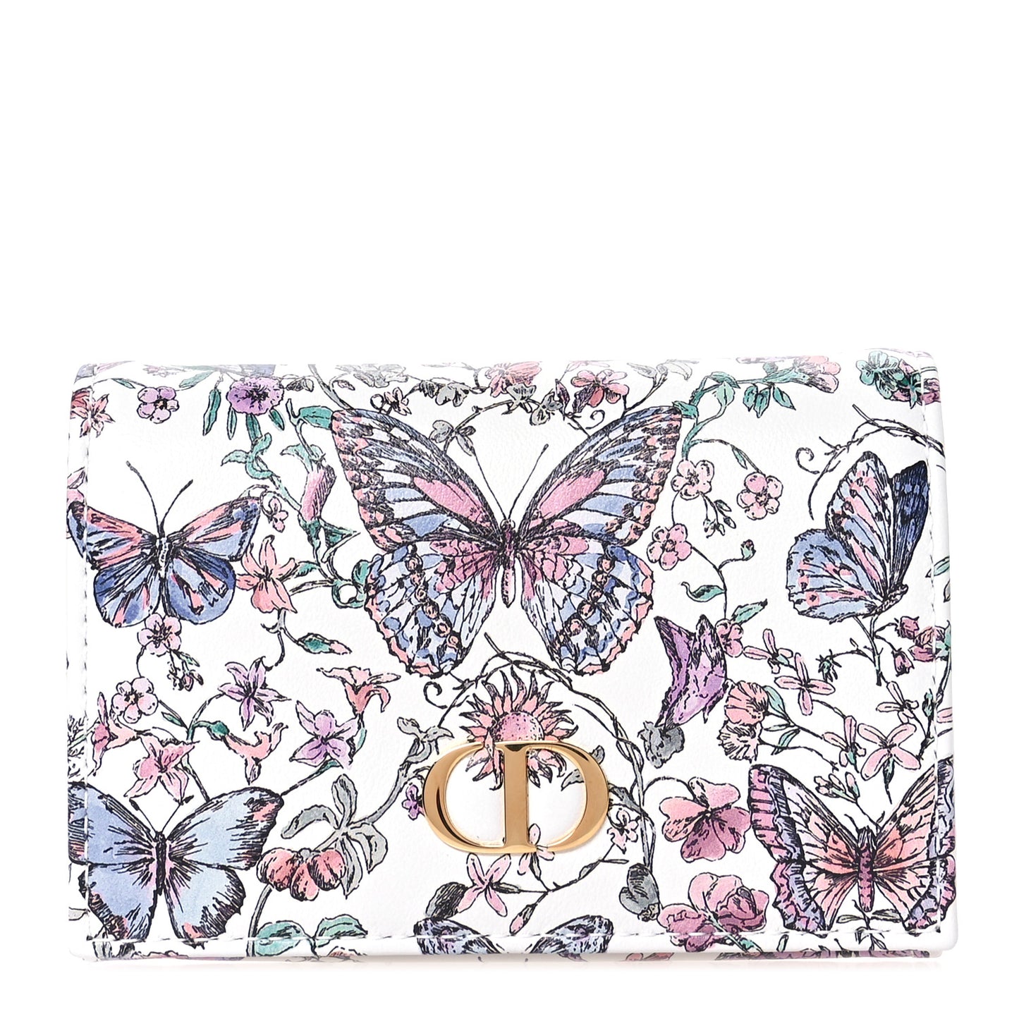 Calfskin Butterfly Printed Caro XS Wallet White Multicolor