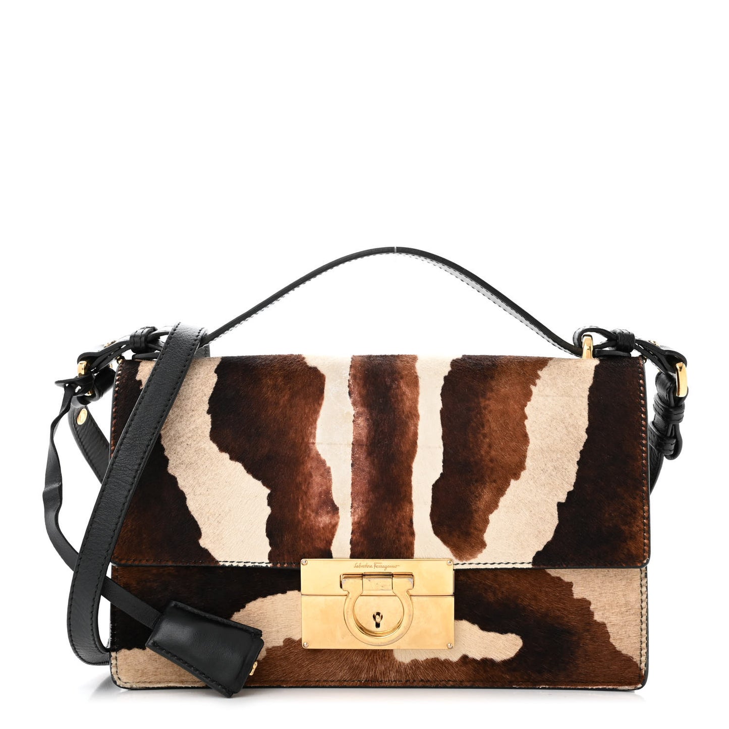 SALVATORE FERRAGAMO Calfskin Pony Hair Medium Aileen Bag Brown