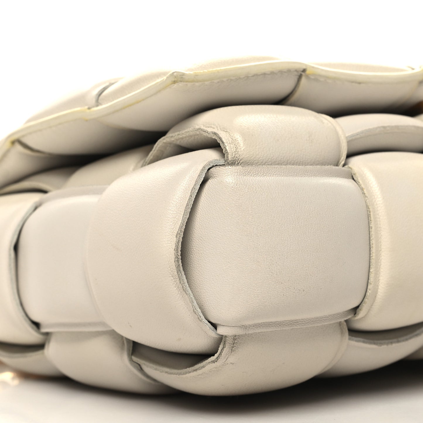 Lambskin Maxi Intreccio Padded Chain Cassette Crossbody Bag White