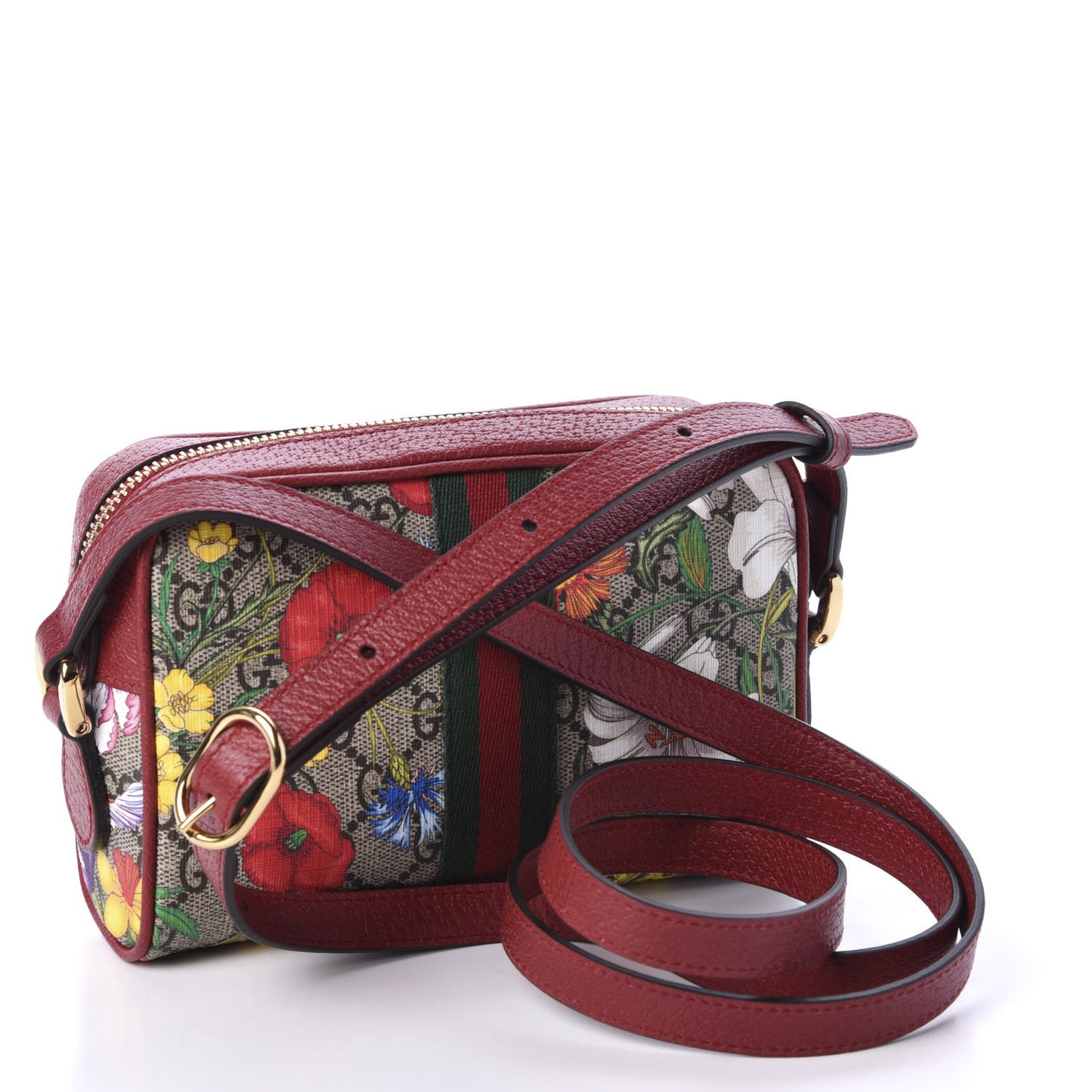 GG Supreme Monogram Flora Web Mini Ophidia Shoulder Bag Red