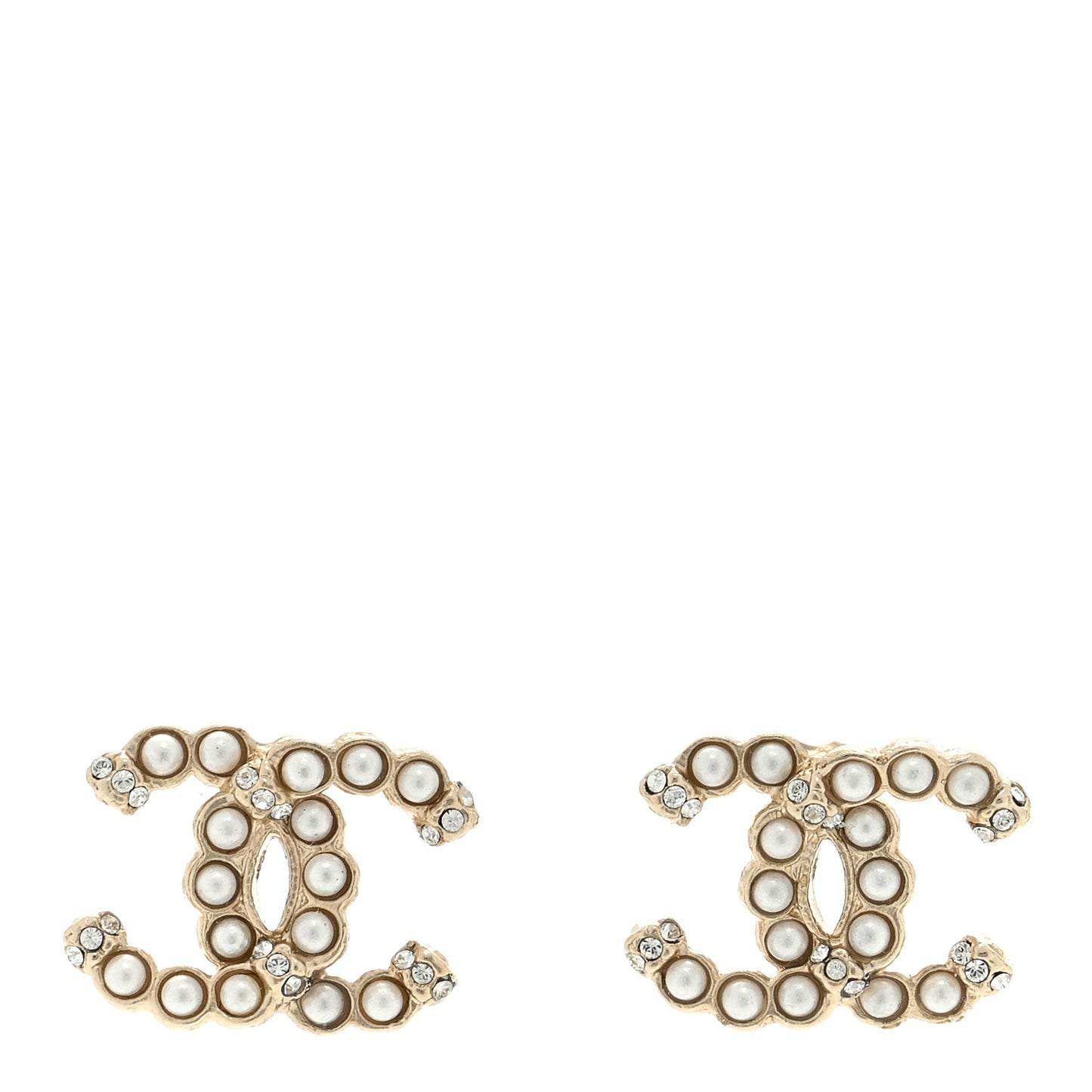 Pearl Crystal CC Earrings Gold