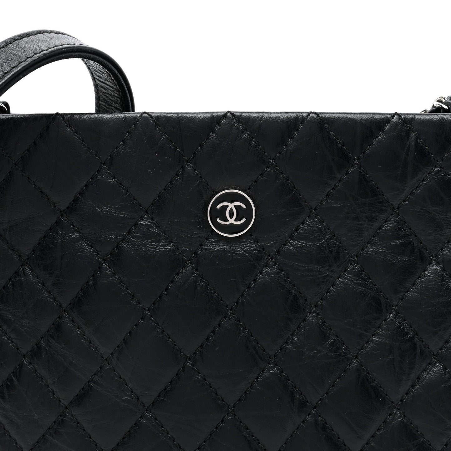 Aged Calfskin Quilted Crossbody Bag Black
