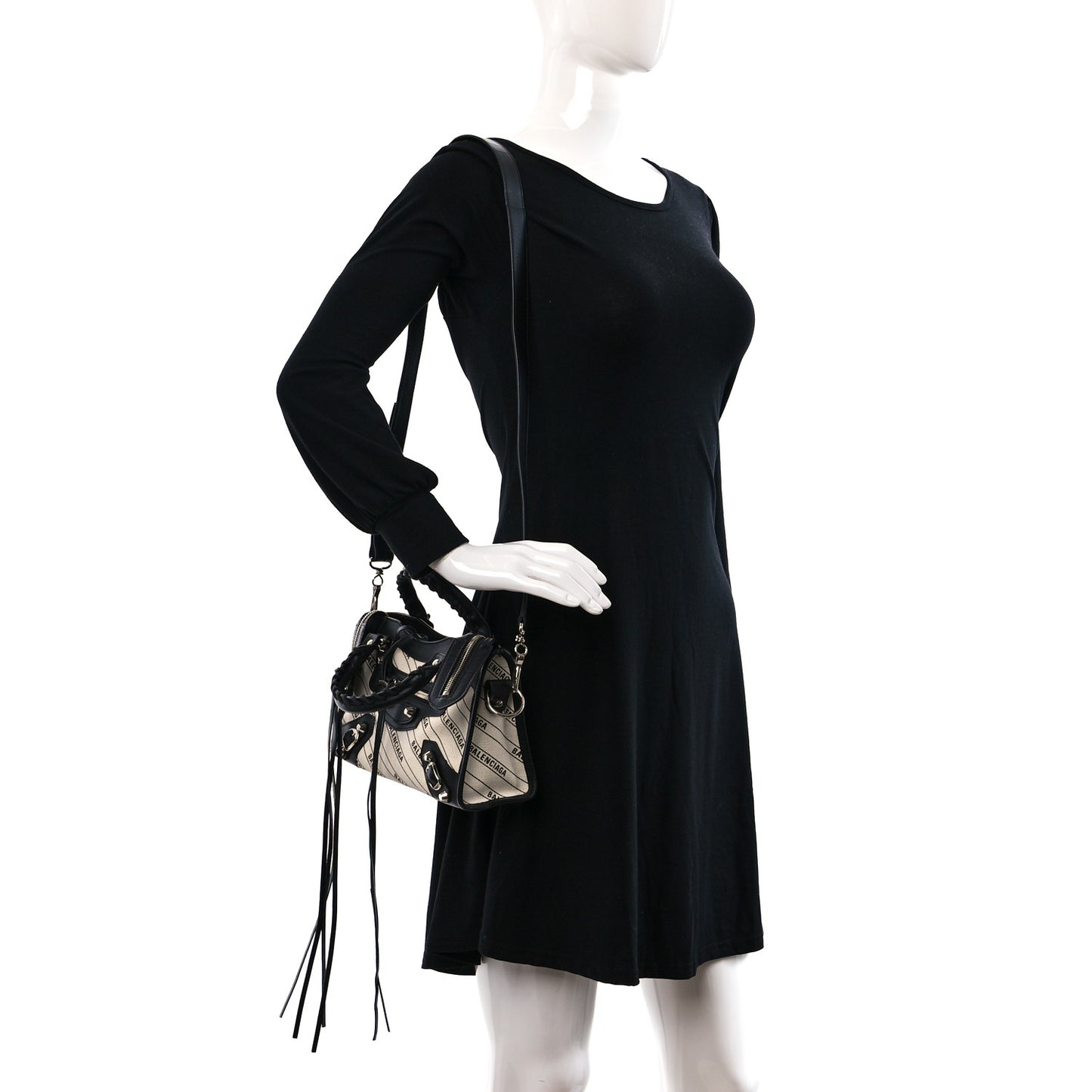 Canvas Satin Calfskin Diagonal Allover Logo Print Classic Silver Hardware Mini City Natural Black