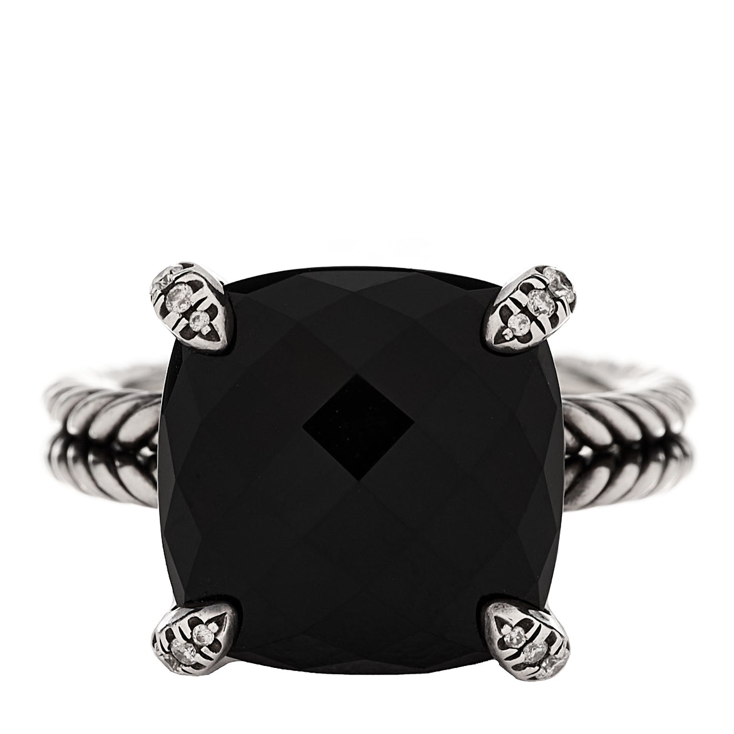 Sterling Silver Diamond Onyx 14mm Chatelaine Ring 57 8