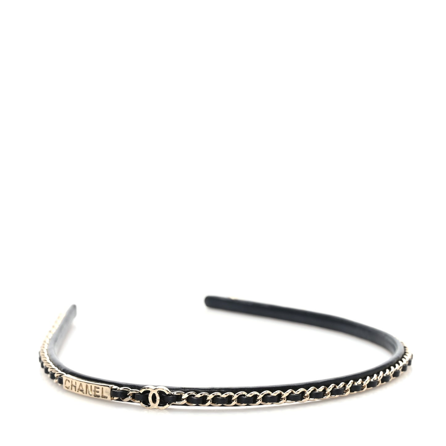 Metal Lambskin Chain CC Headband Black Gold
