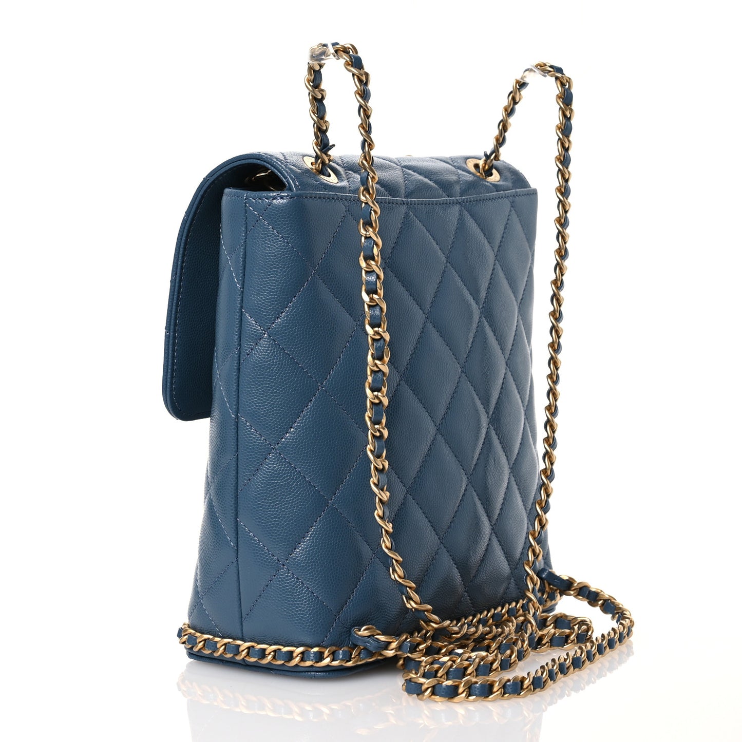 Caviar Quilted Camellia Chain Around Backpack Blue