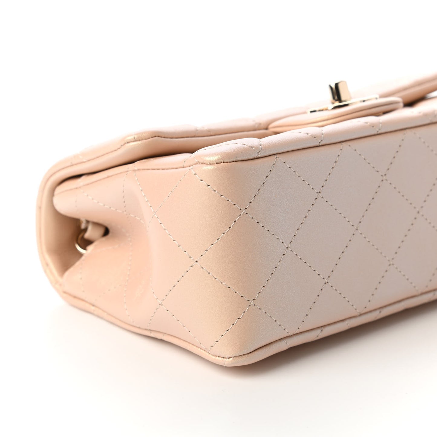 Iridescent Lambskin Quilted Mini Rectangular Flap Beige