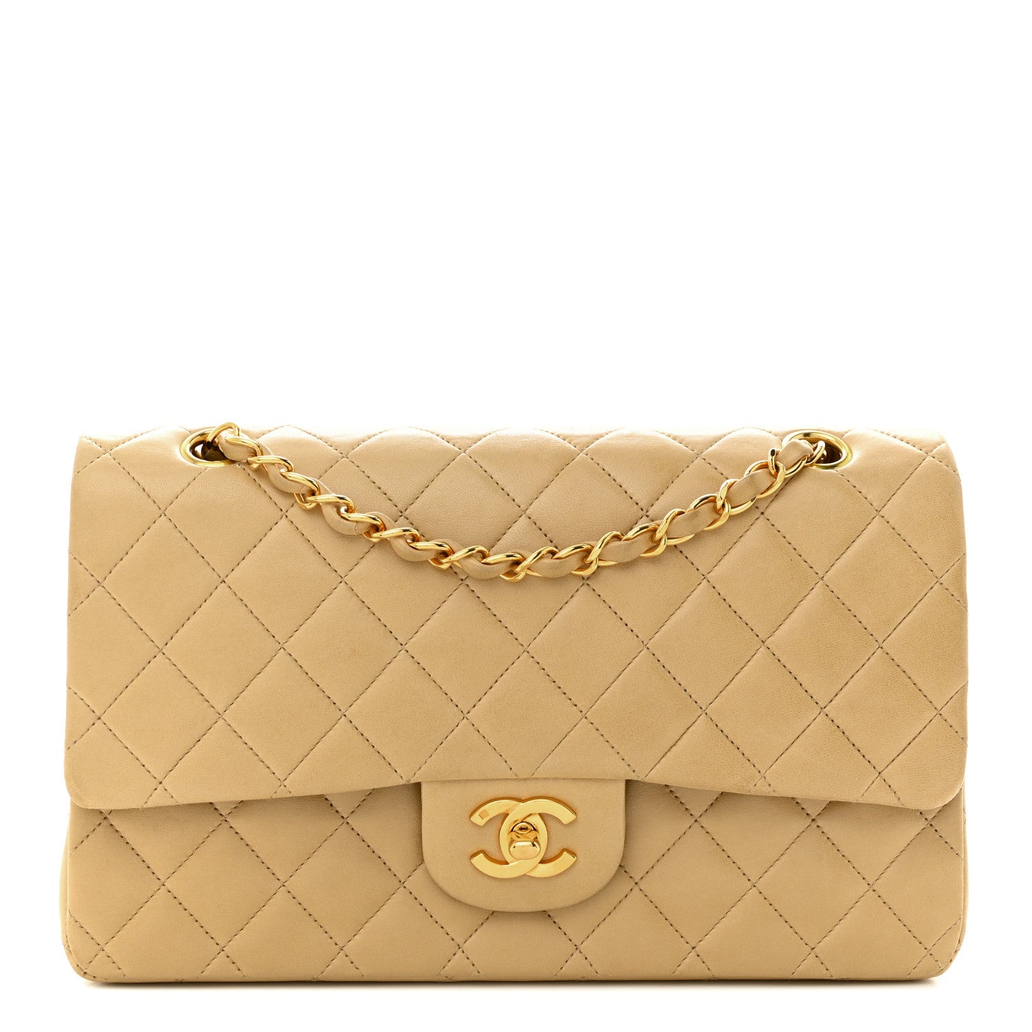Chanel Lambskin Quilted Medium Double Flap Beige 1 of 15