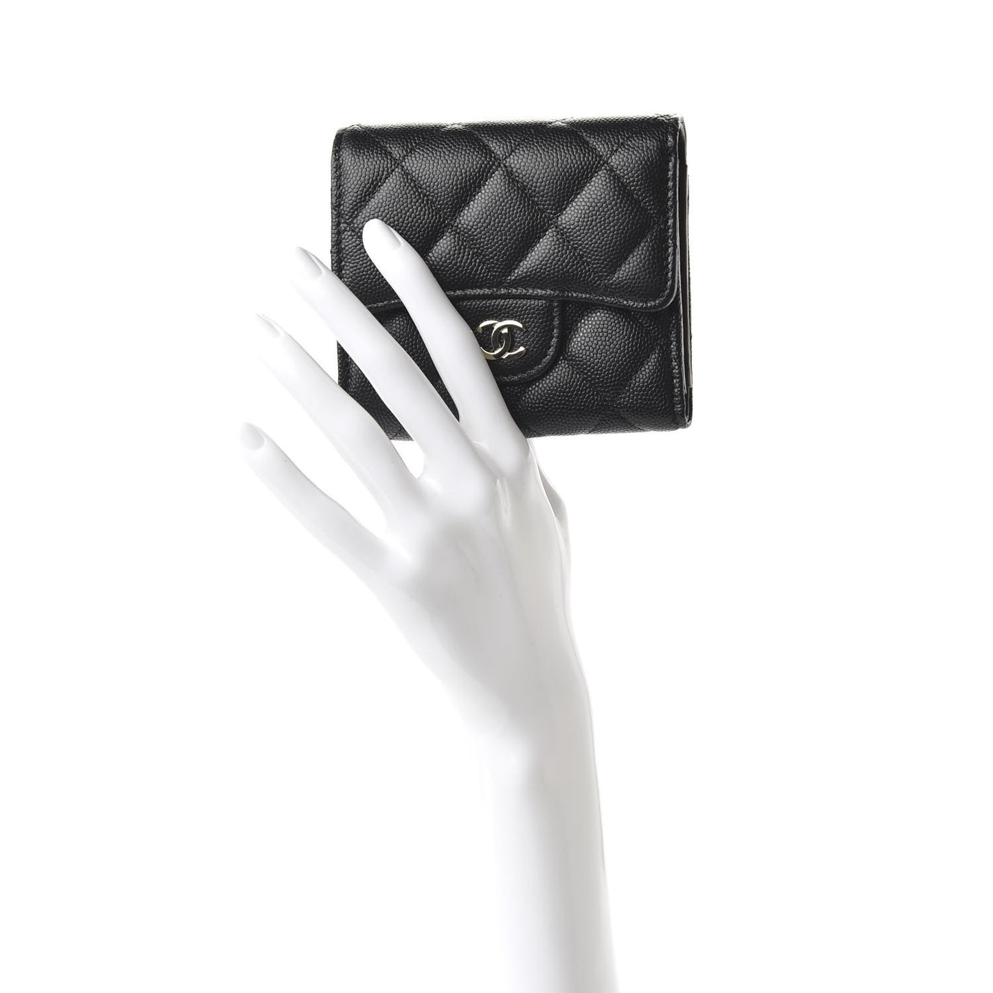Caviar Quilted Compact Flap Wallet Black