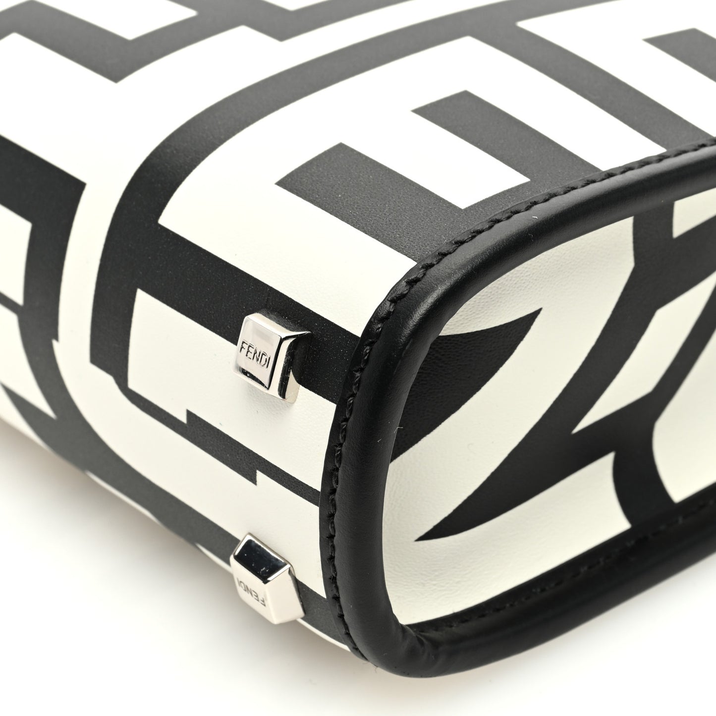 X MARC JACOBS Vitello King Plexiglass Logo Print Mini Fendi Sunshine Shopper Tote Black White