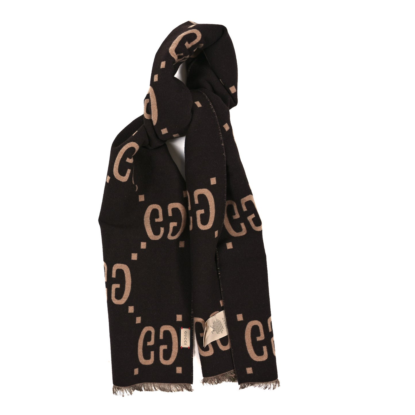 Wool Silk Monogram Jumbo GG Freedom Scarf Dark Brown Beige