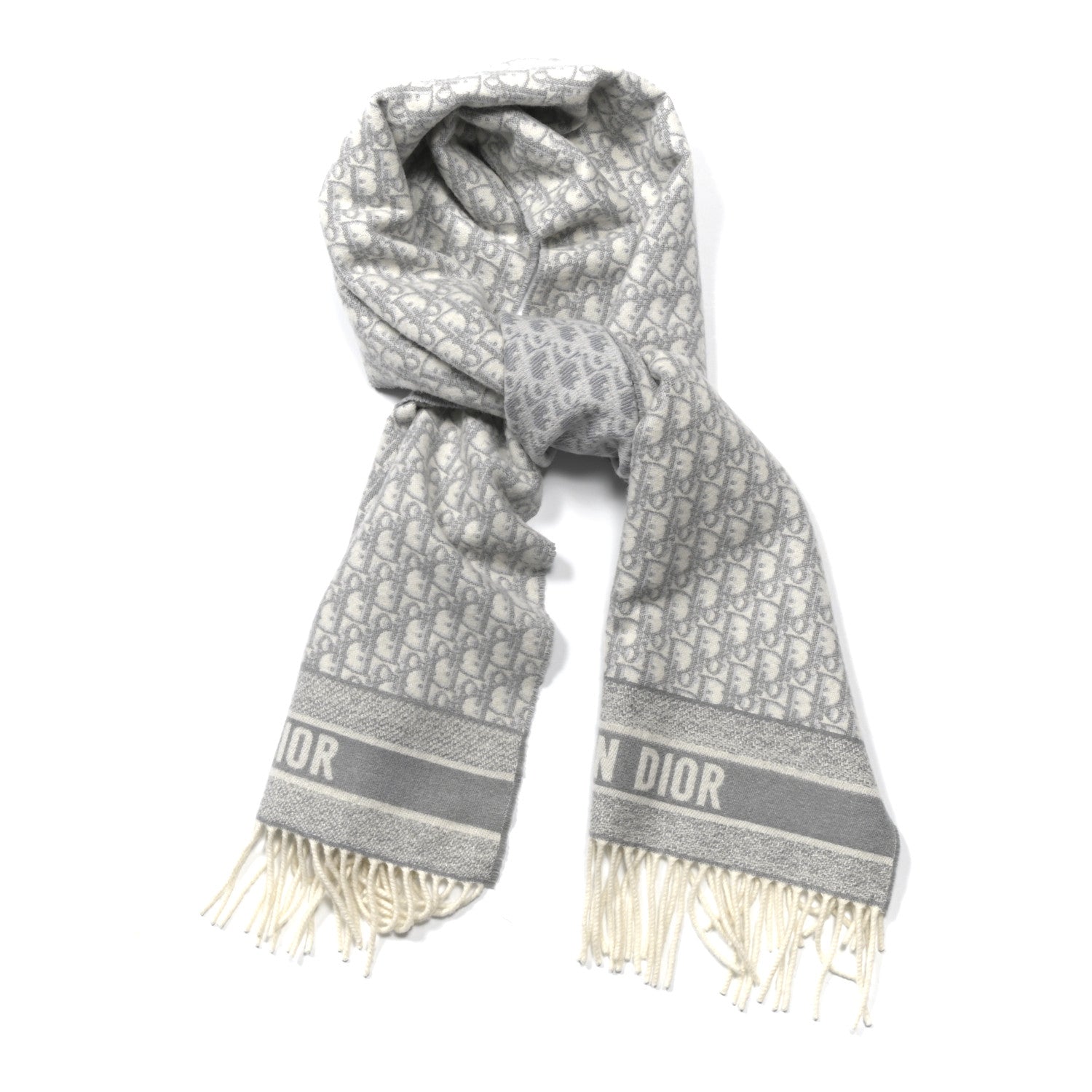 Christian Dior Cashmere Oblique Fringed Scarf Grey 1778249