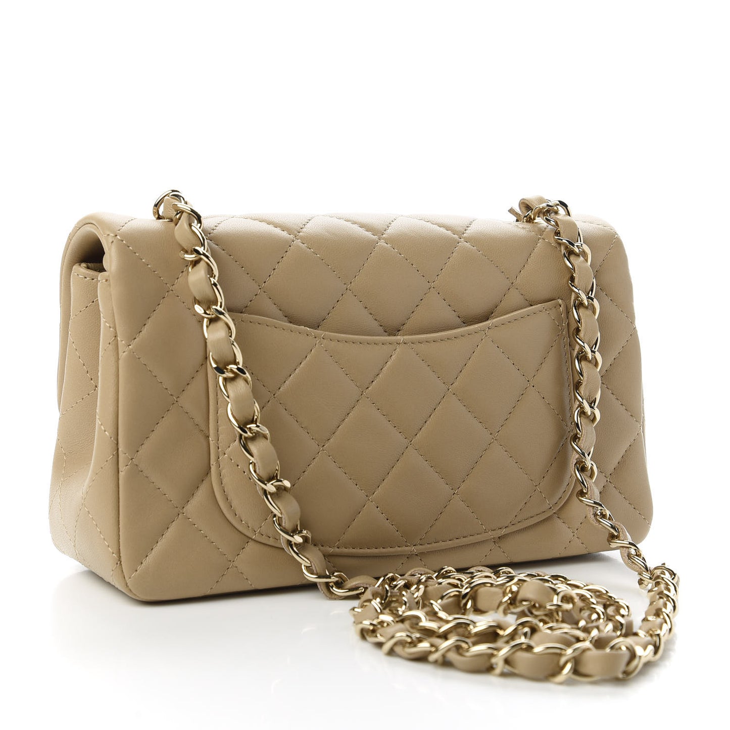 Lambskin Quilted Mini Rectangular Flap Dark Beige