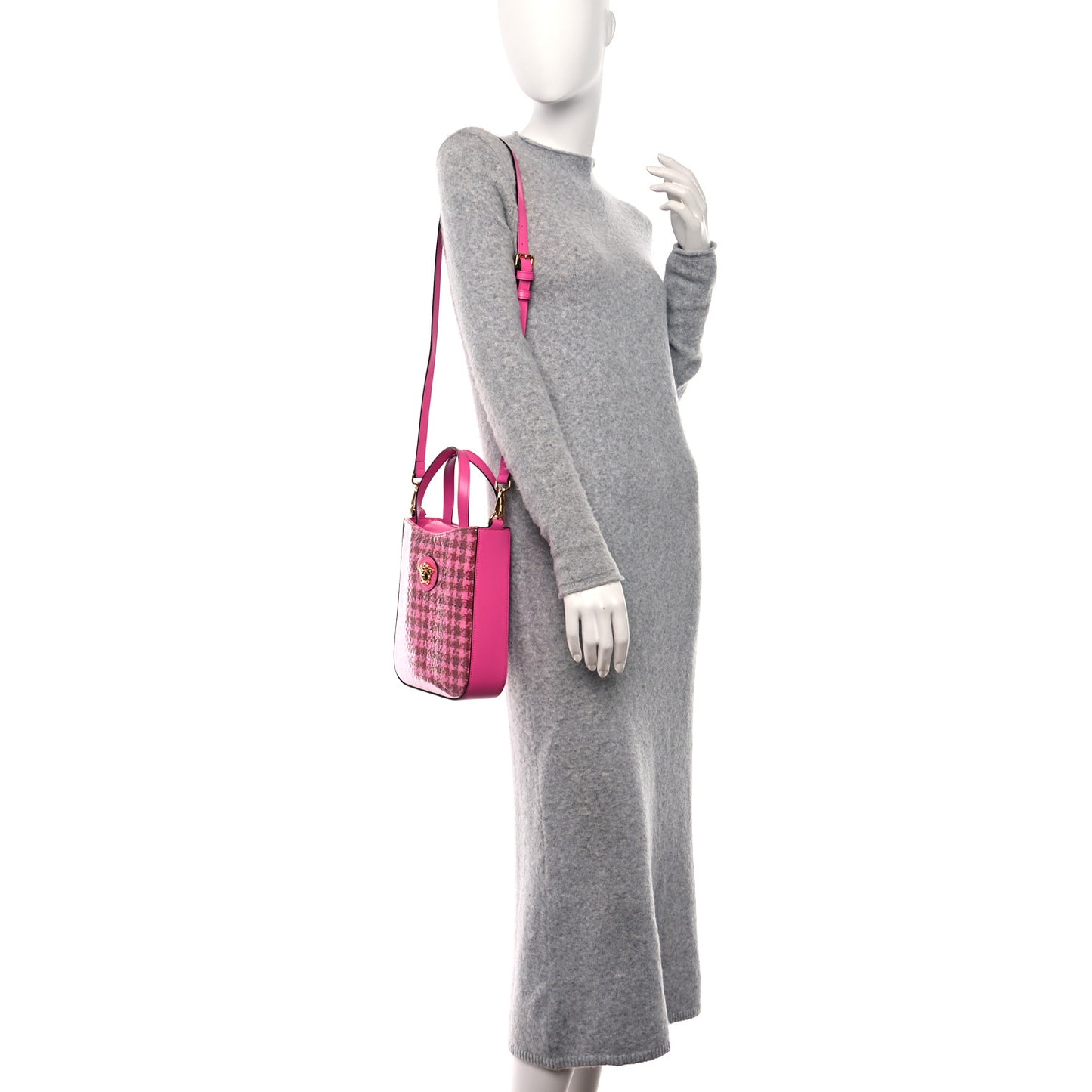 Calfskin Vinyl Mini Houndstooth La Medusa Tote Bag Pink Multicolor