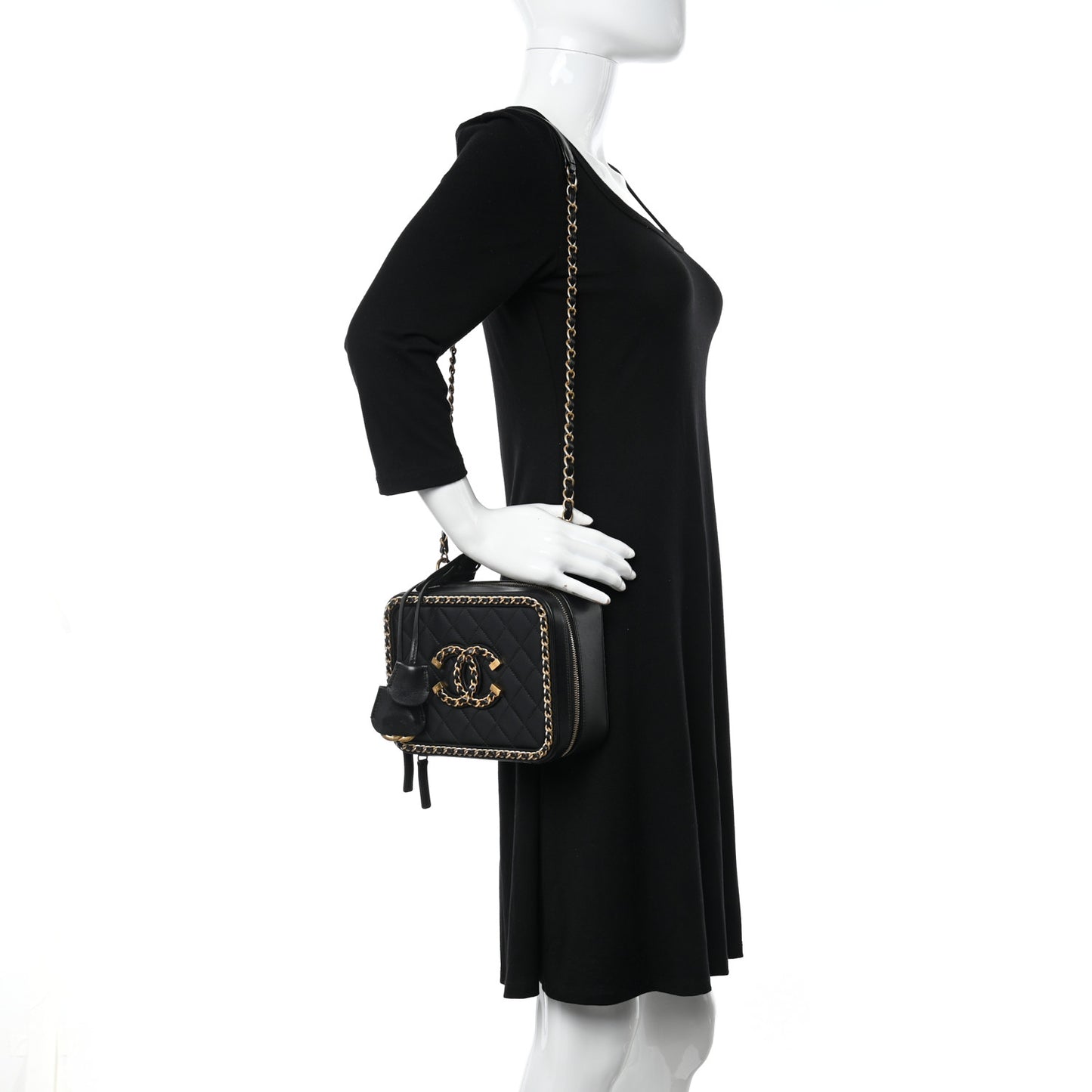 Goatskin Quilted Medium CC Filigree Vanity Case Black