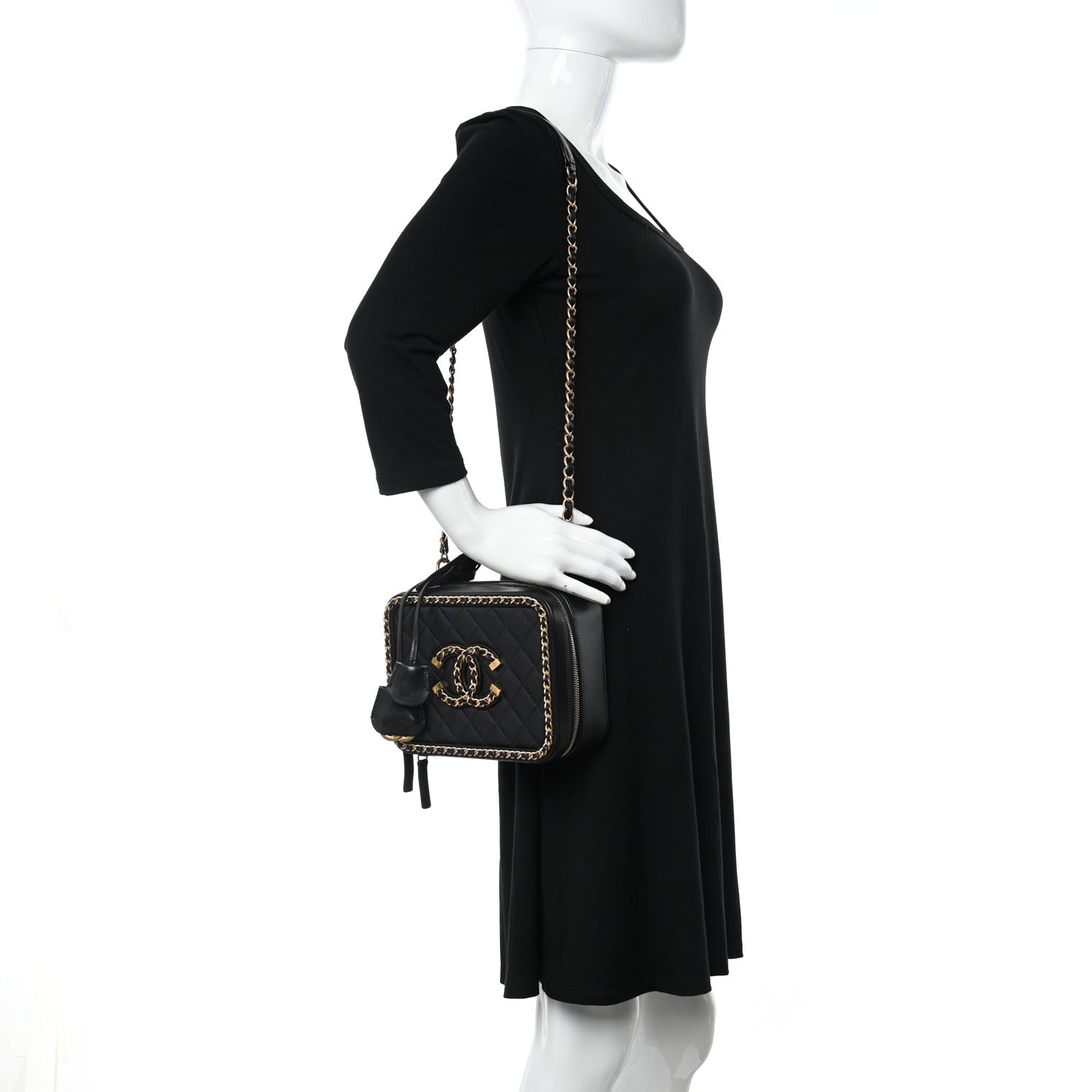 Chanel Goatskin Quilted Medium CC Filigree Vanity Case Black 2 of 12