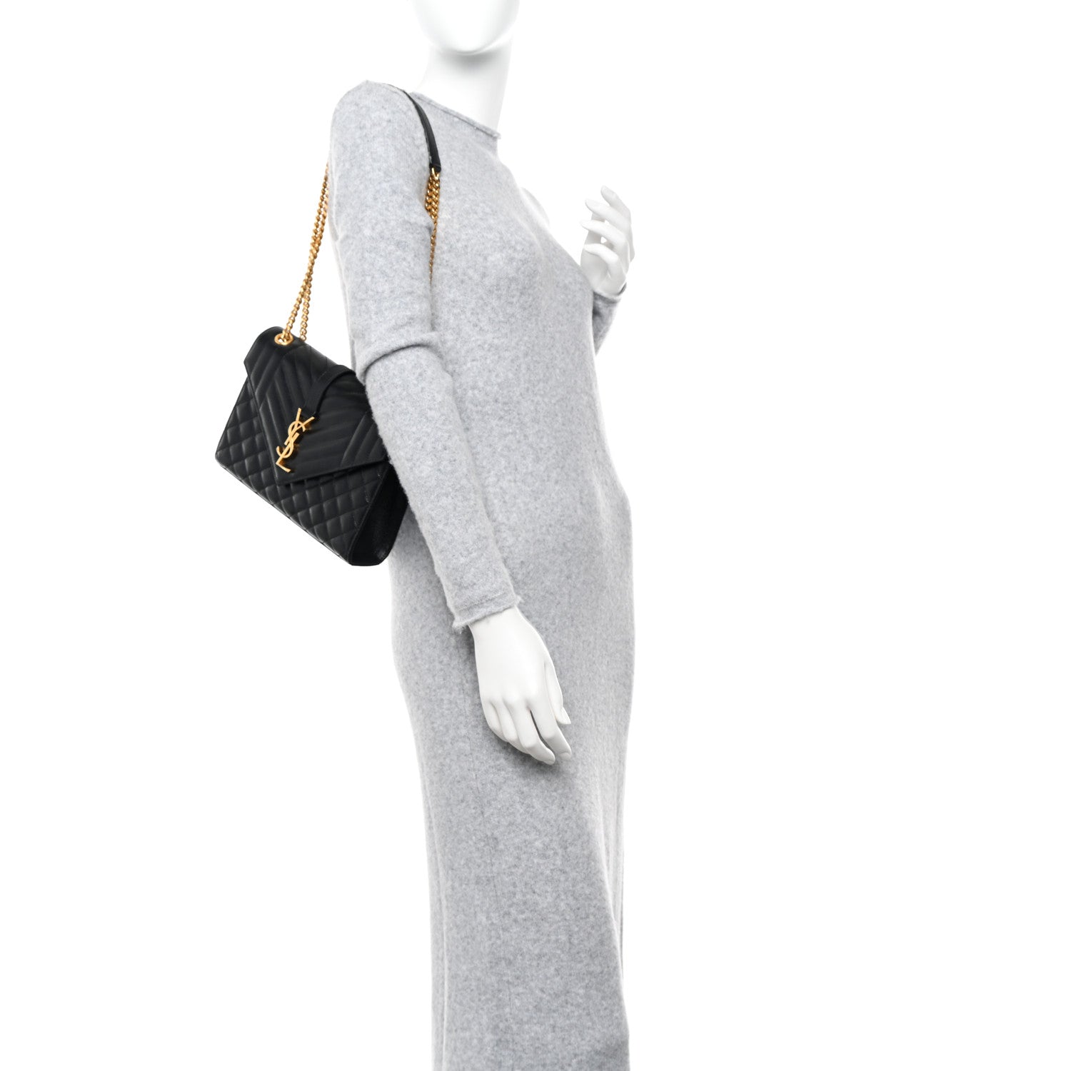 Saint Laurent Grain De Poudre Textured Mixed Matelasse Triquilt Medium Monogram Satchel Black 2 of 14