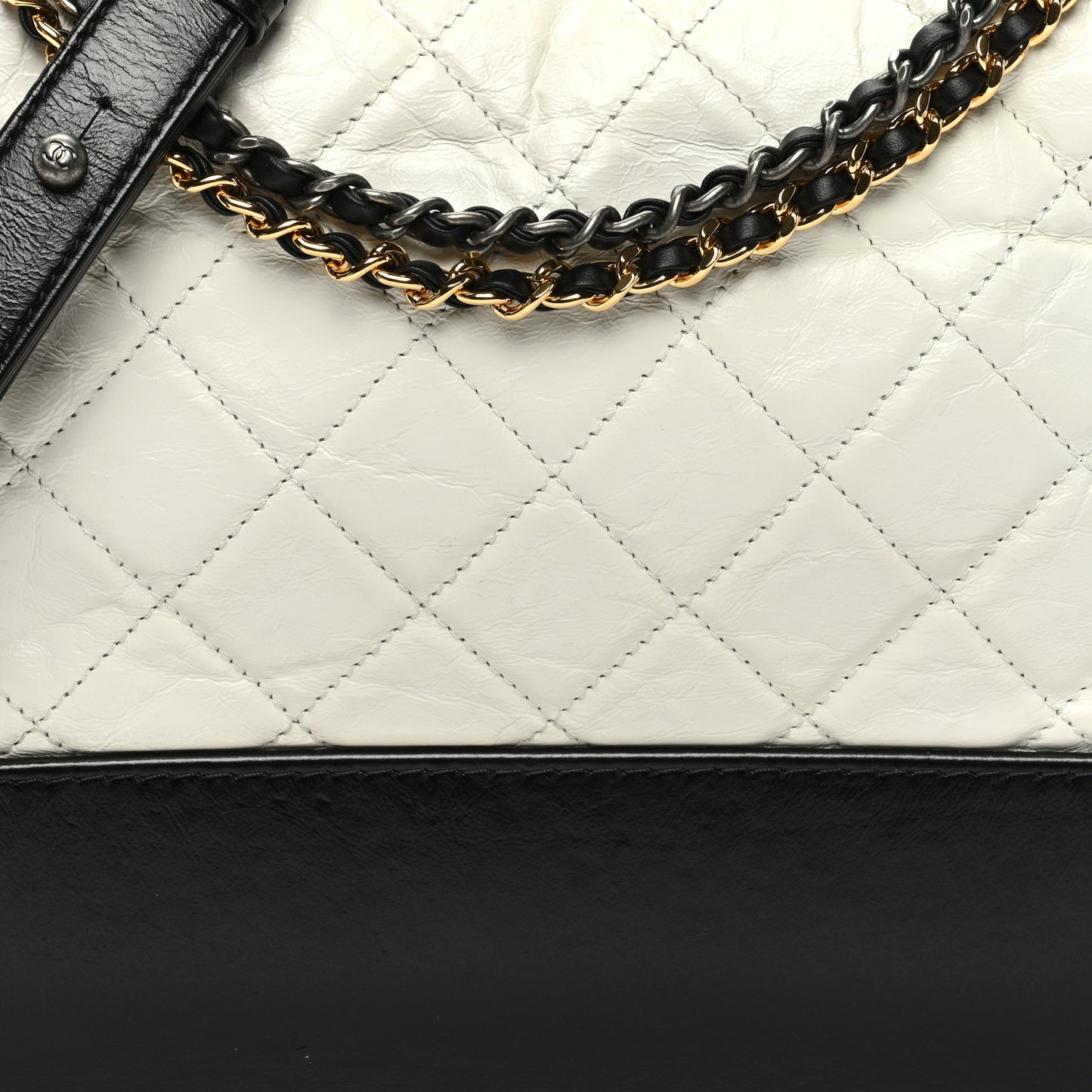 Aged Calfskin Quilted Medium Gabrielle Hobo Black White
