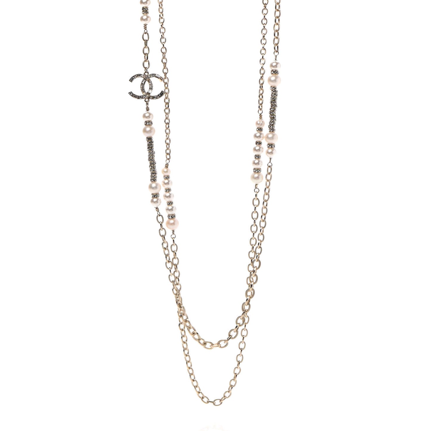 Pearl Crystal Nefertiti CC Long Necklace Gold