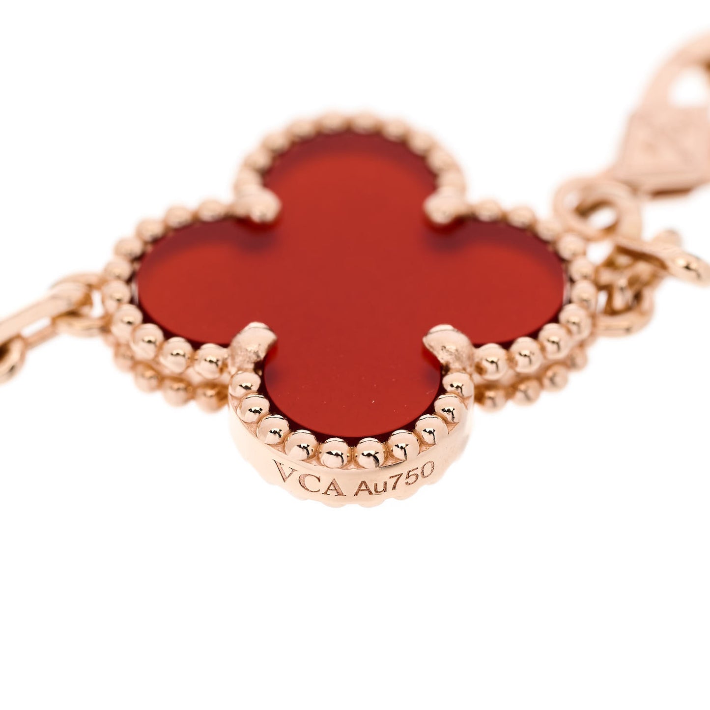18K Rose Gold Carnelian 5 Motifs Guilloche Vintage Alhambra Bracelet