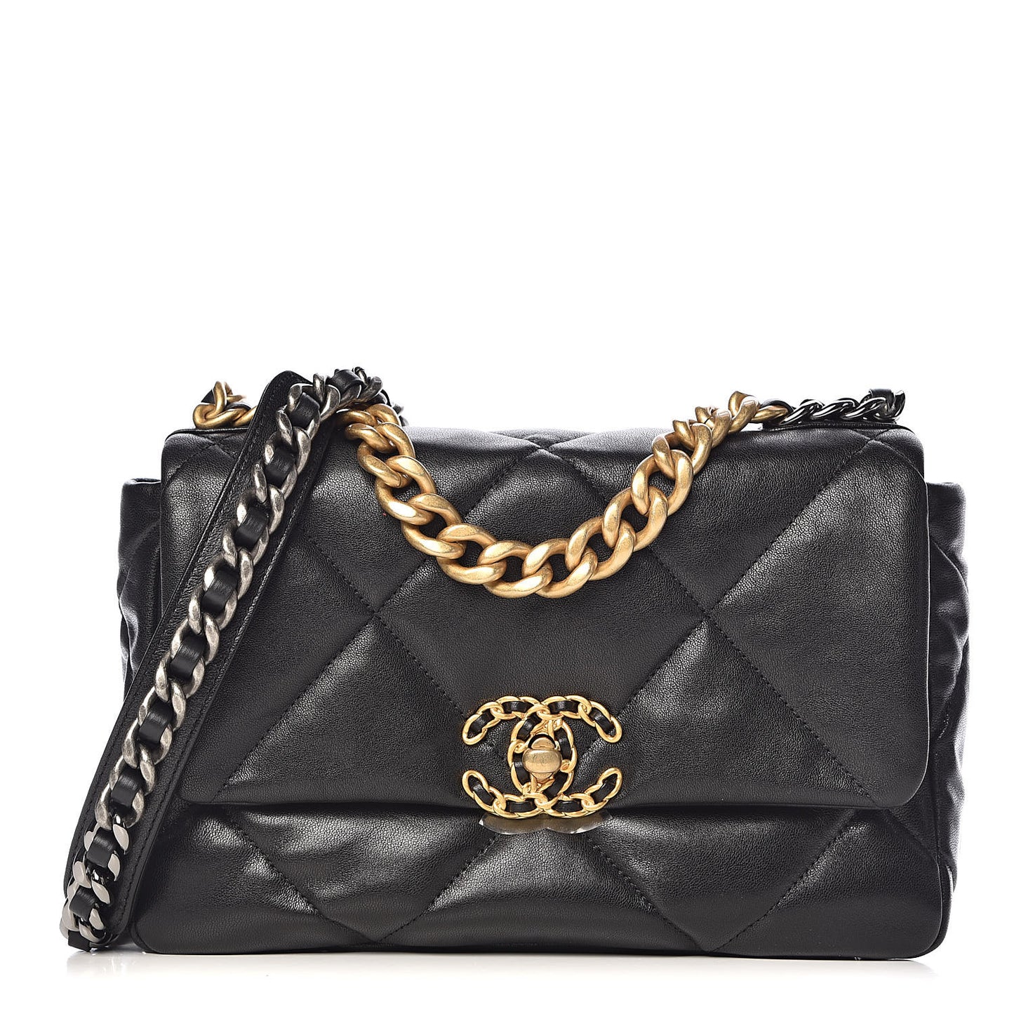 Lambskin Quilted Medium 19 Flap Black