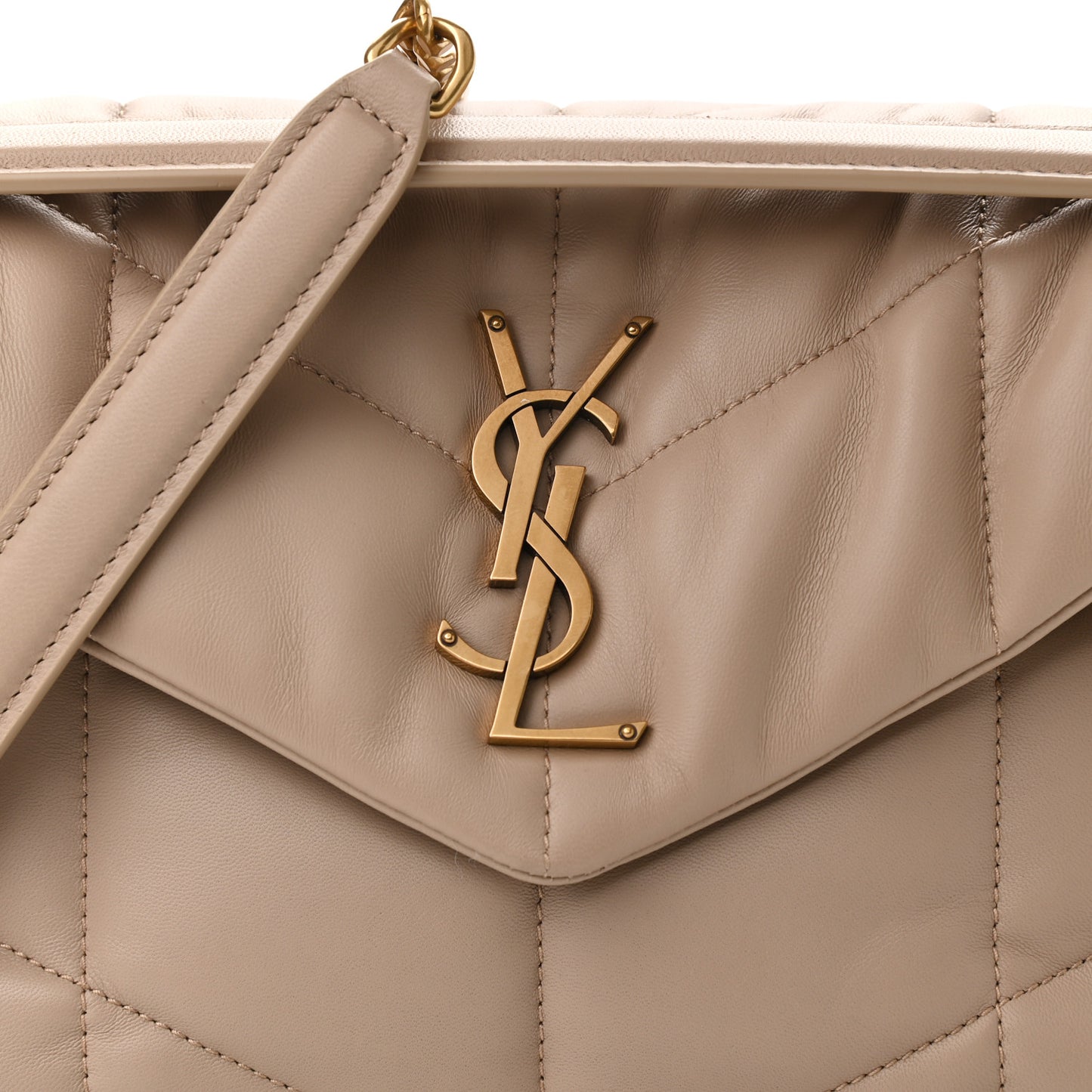 Lambskin Quilted Small Loulou Puffer Monogram Chain Satchel Dark Beige