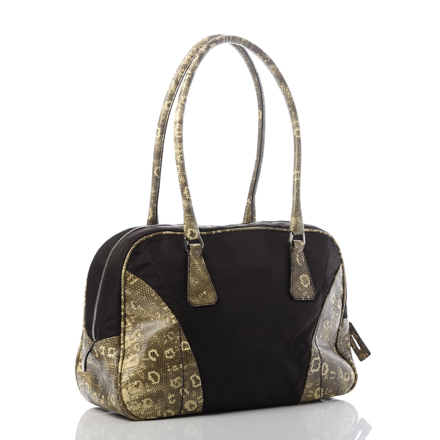 Tessuto Nylon Calfskin Lizard Embossed Tote Ebano