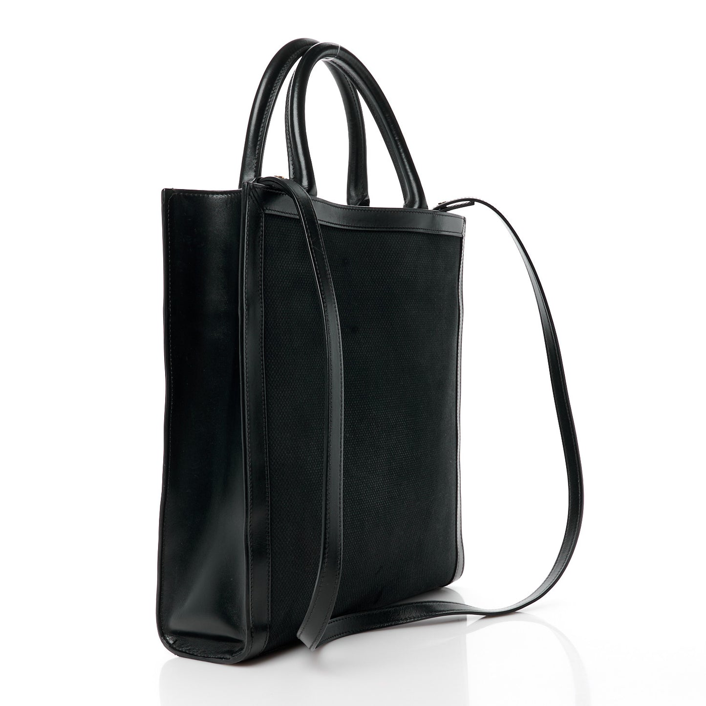 Canvas Calfskin Small Vertical Cabas Black