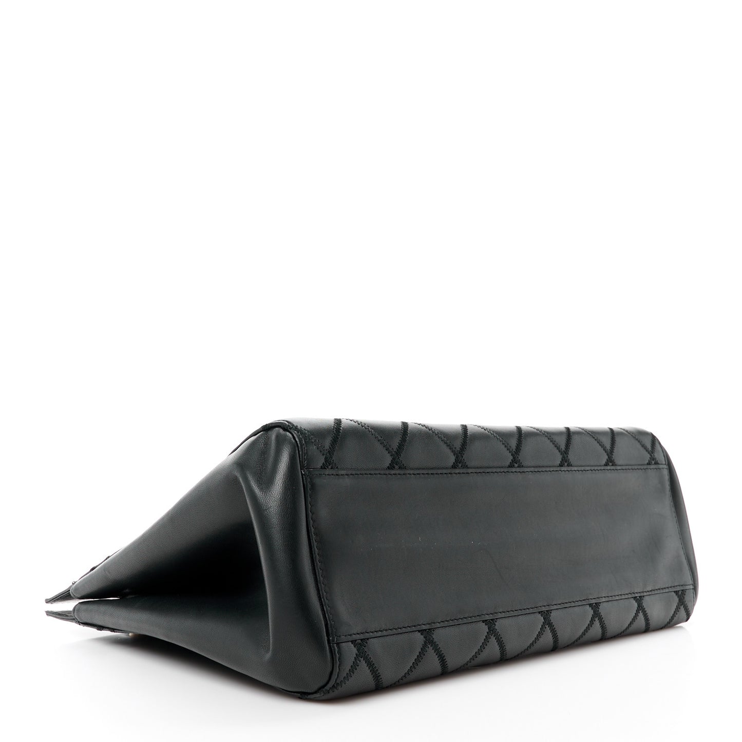 Lambskin Quilted Chain Shopping Tote Black
