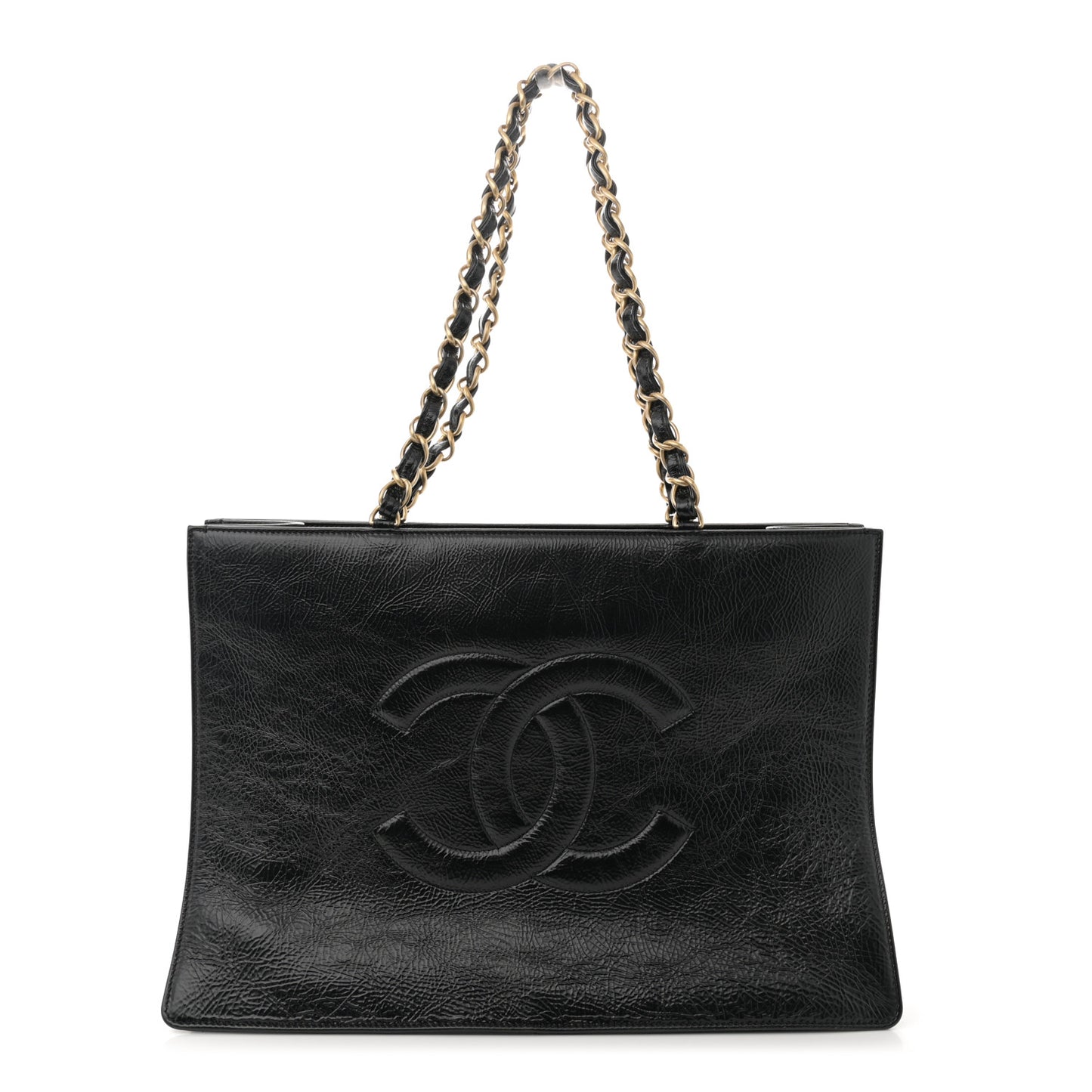 Shiny Aged Calfskin Shopping Bag Black